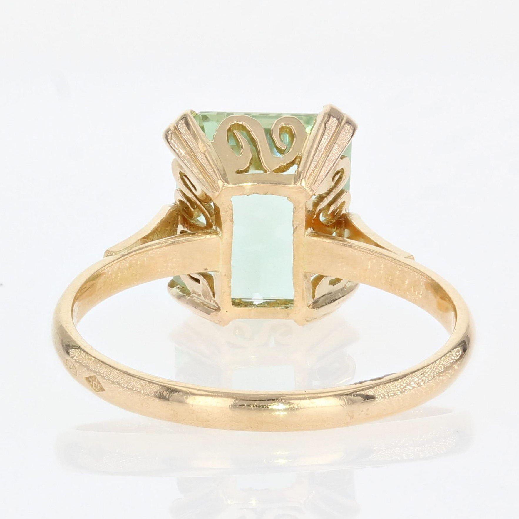 5,52 Karat Wassermint-Turmalin 18 Karat Gelbgold Ring aus den 1960er Jahren 3