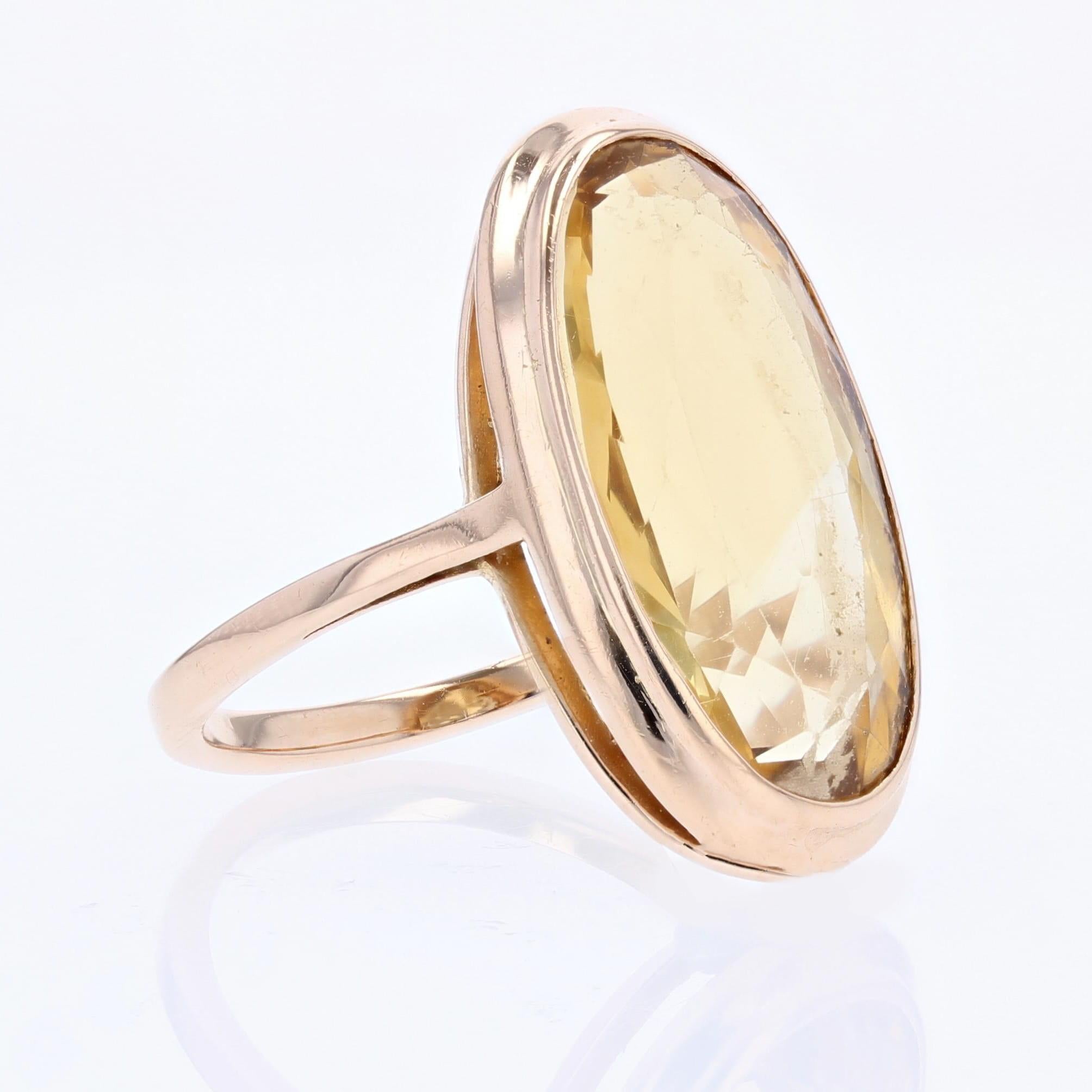 Women's French 1960s 6, 50 Carat Citrine 18 Karat Yellow Gold Marquise Shape Ring For Sale