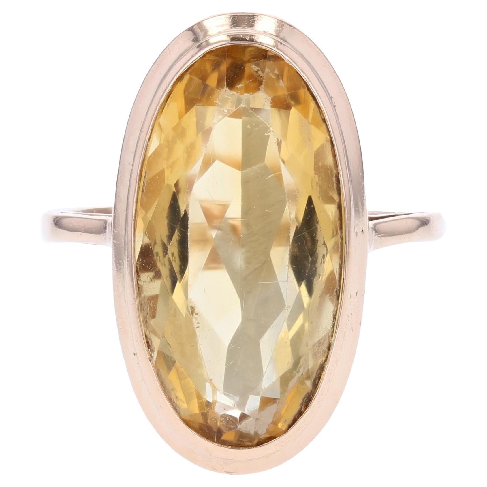 French 1960s 6, 50 Carat Citrine 18 Karat Yellow Gold Marquise Shape Ring For Sale