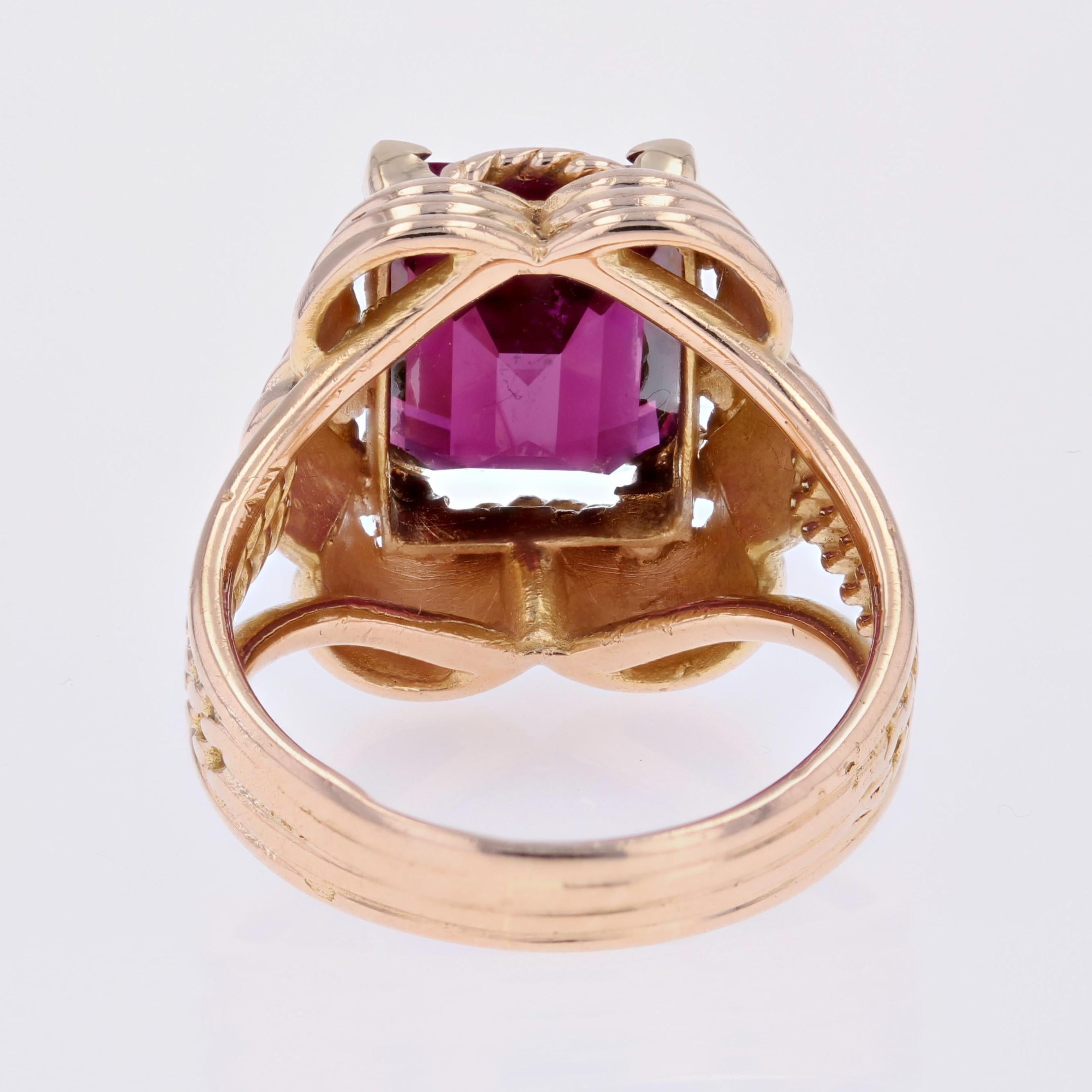 French 1960s 7.37 Carat Rhodolite Garnet 18 Karat Rose Gold Ring For Sale 8