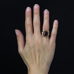 French 1960s 7.37 Carat Rhodolite Garnet 18 Karat Rose Gold Ring