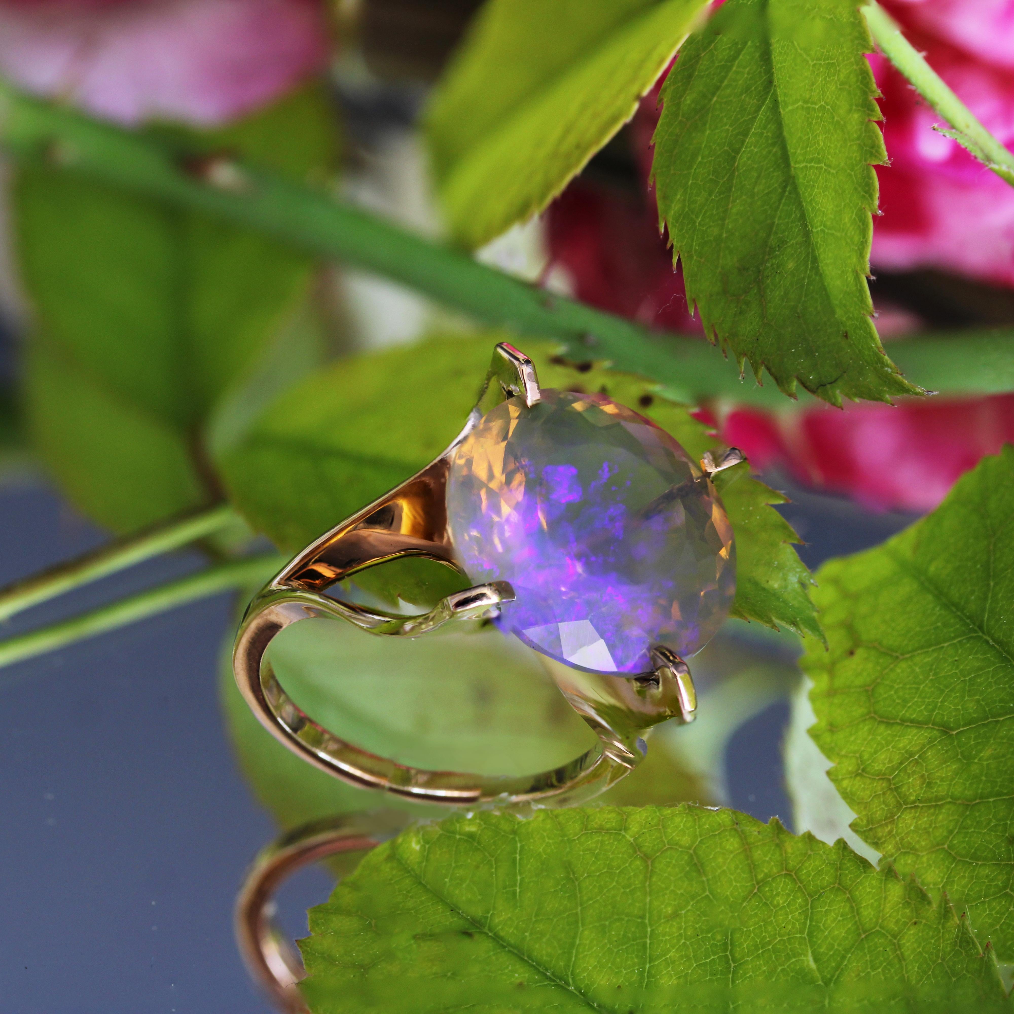 French 1960s 8.08 Carats Purple Jelly Opal 18 K Rose Gold Retro Cocktail Ring 5