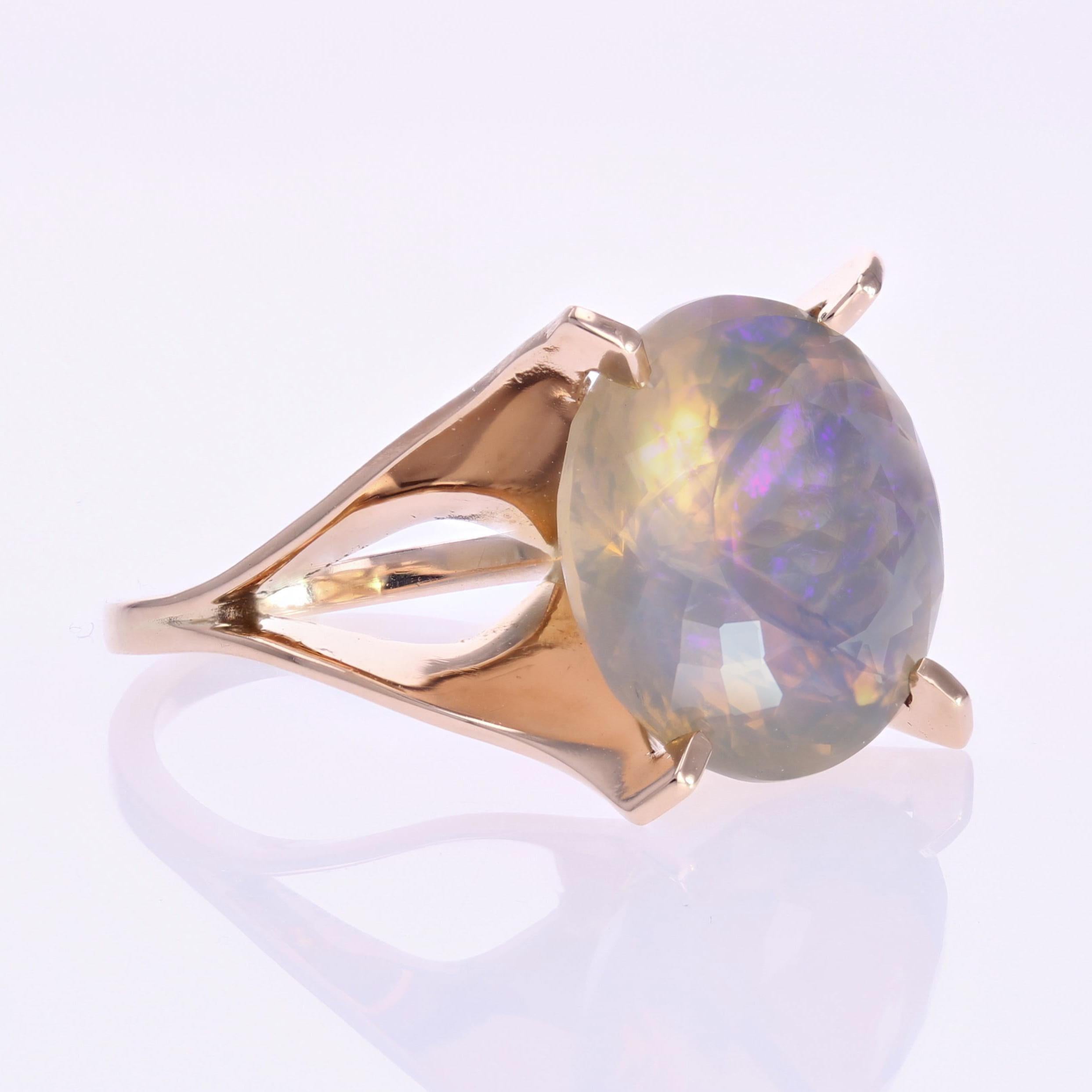 French 1960s 8.08 Carats Purple Jelly Opal 18 K Rose Gold Retro Cocktail Ring 6
