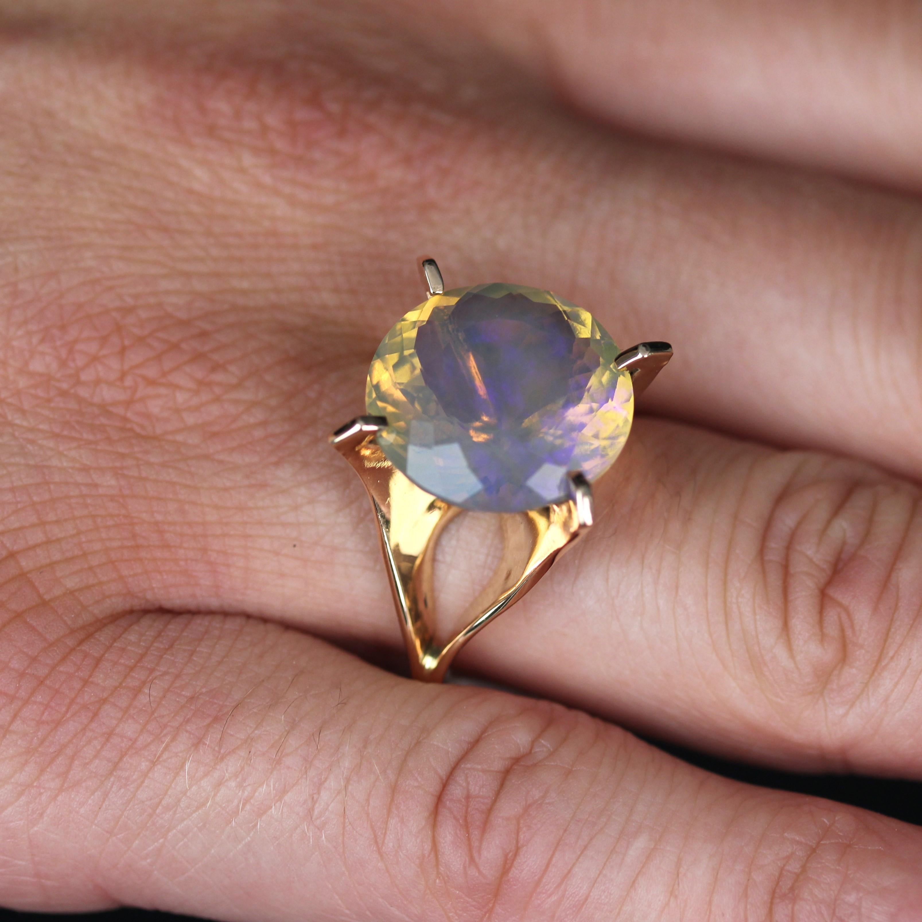 French 1960s 8.08 Carats Purple Jelly Opal 18 K Rose Gold Retro Cocktail Ring 7
