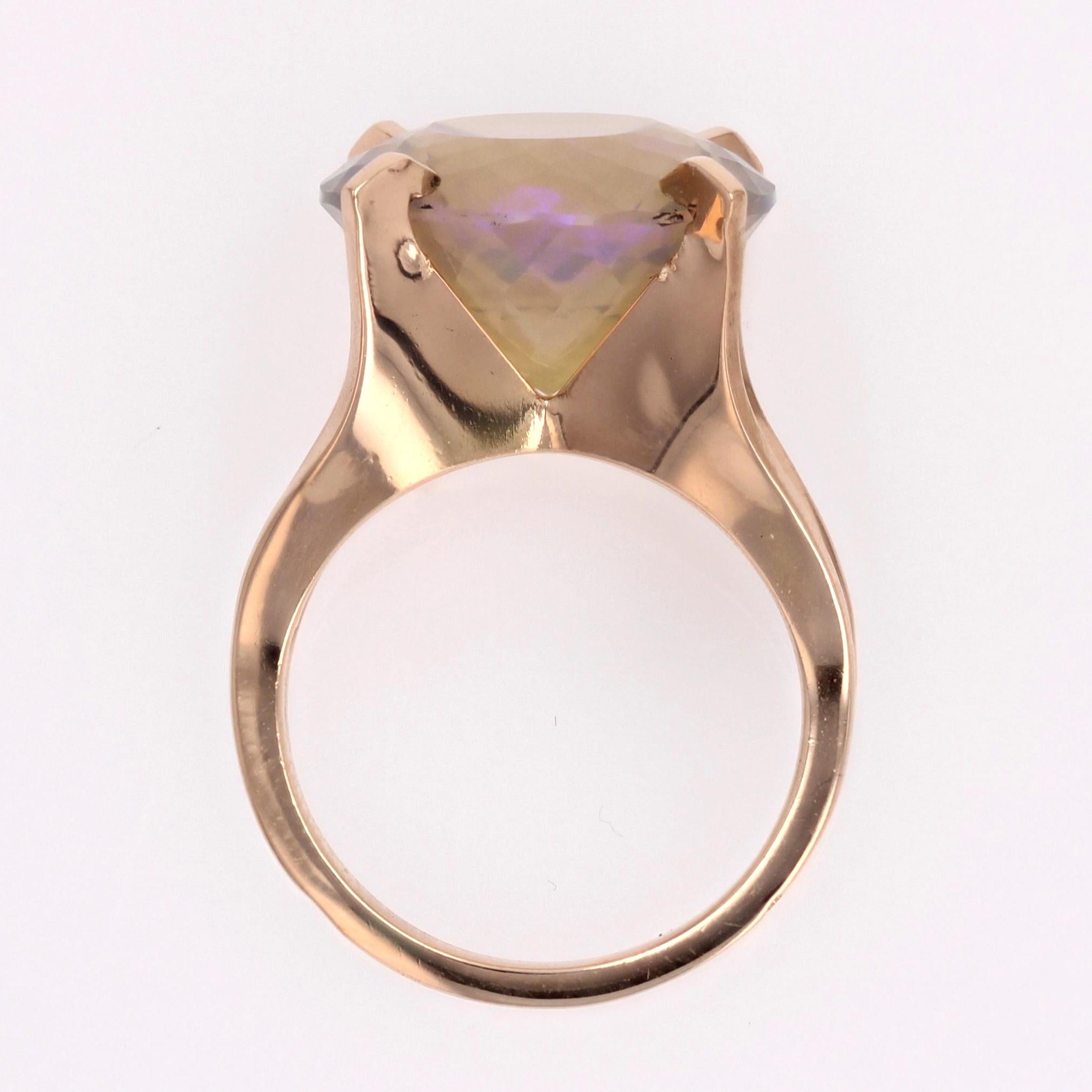 French 1960s 8.08 Carats Purple Jelly Opal 18 K Rose Gold Retro Cocktail Ring 10