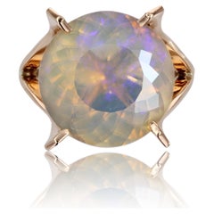 French 1960s 8.08 Carats Purple Jelly Opal 18 K Rose Gold Retro Cocktail Ring