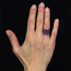 French 1960s Amethyst 18 Karat Rose Gold Cocktail Ring