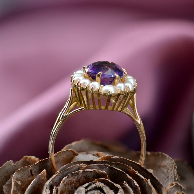 Bague Vintage En Or Laminé 14 Carats Et Améthyste - Taille UK P (7.75), Années 1990, Excellente état