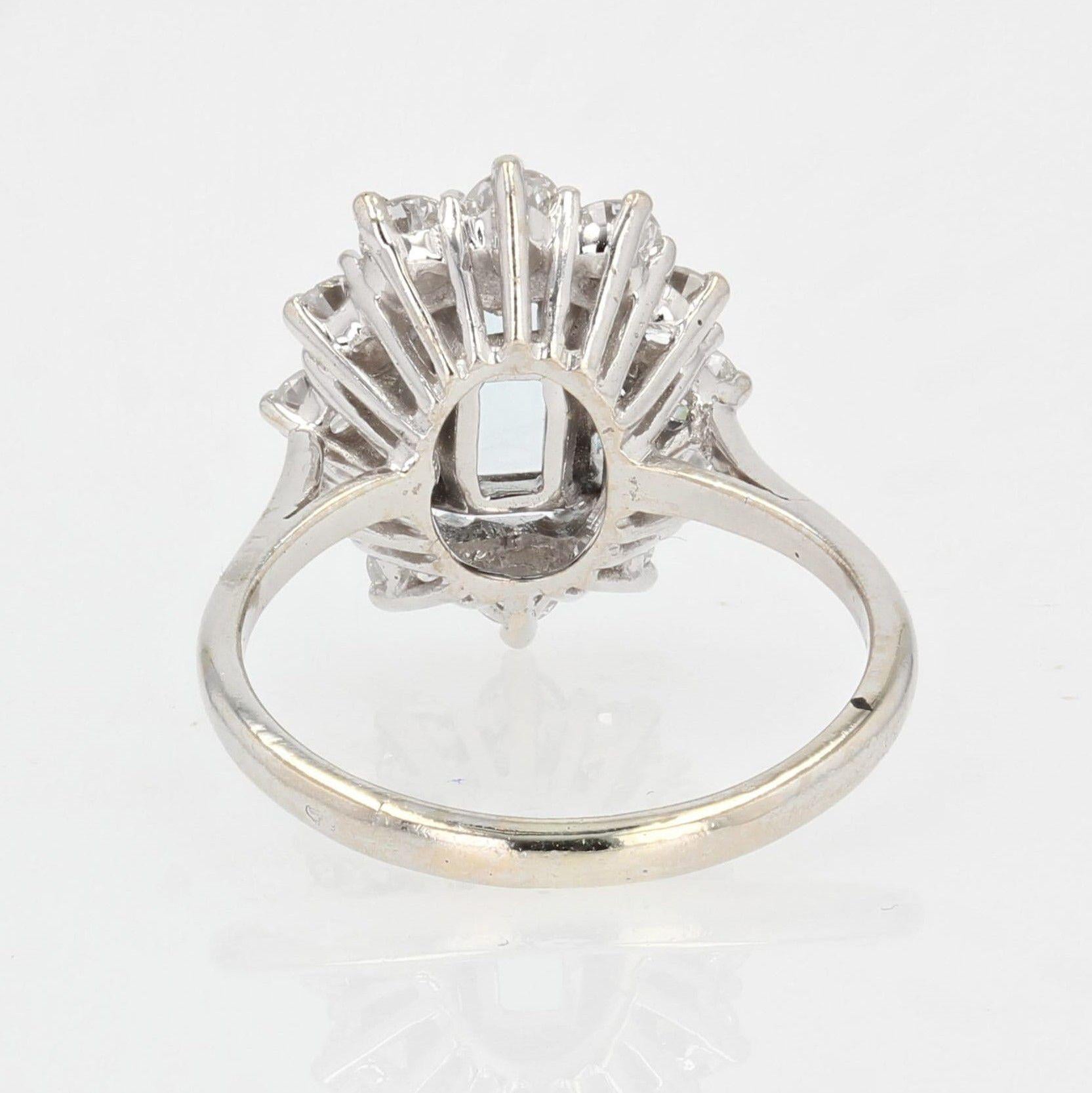 French 1960s Aquamarine Diamond 18 Karat White Gold Daisy Ring 5