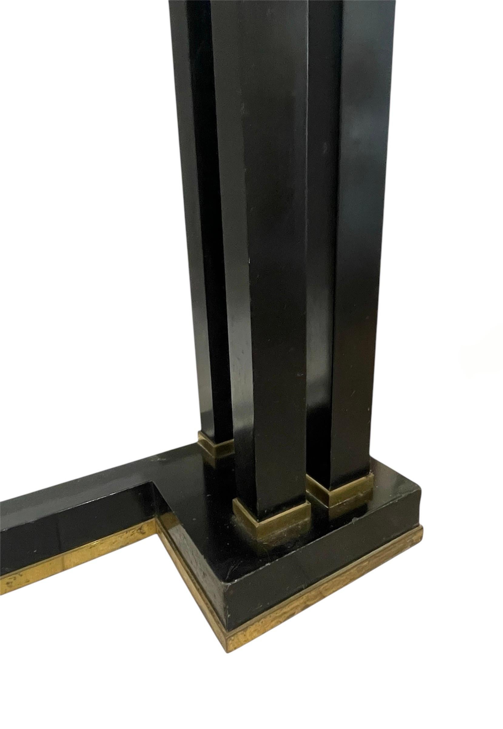 French 1960s Black lacquer , brass and travertine console table by Maison Jansen In Excellent Condition For Sale In Oxford, GB