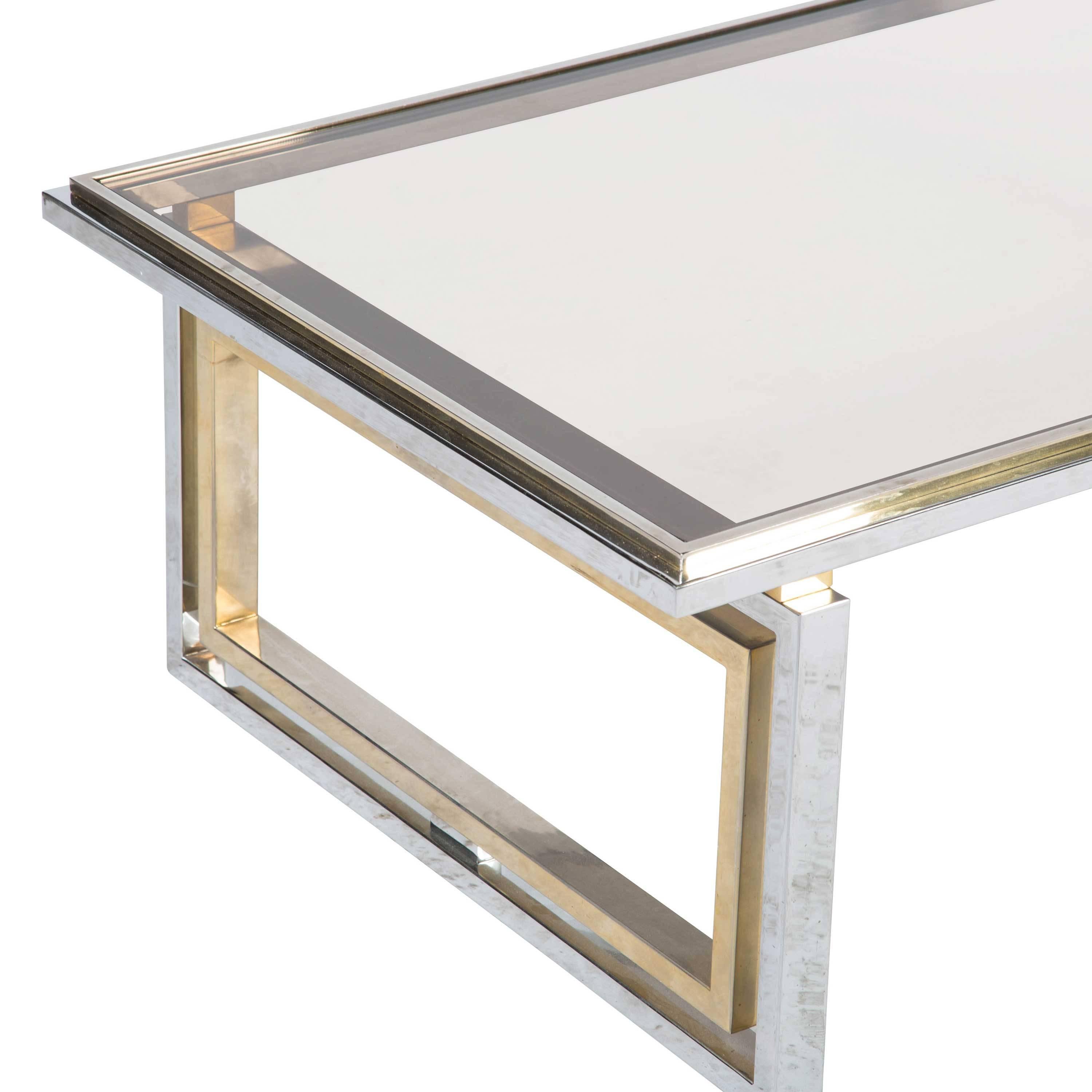 19th Century French 1960s Brass and Chrome Coffee Table