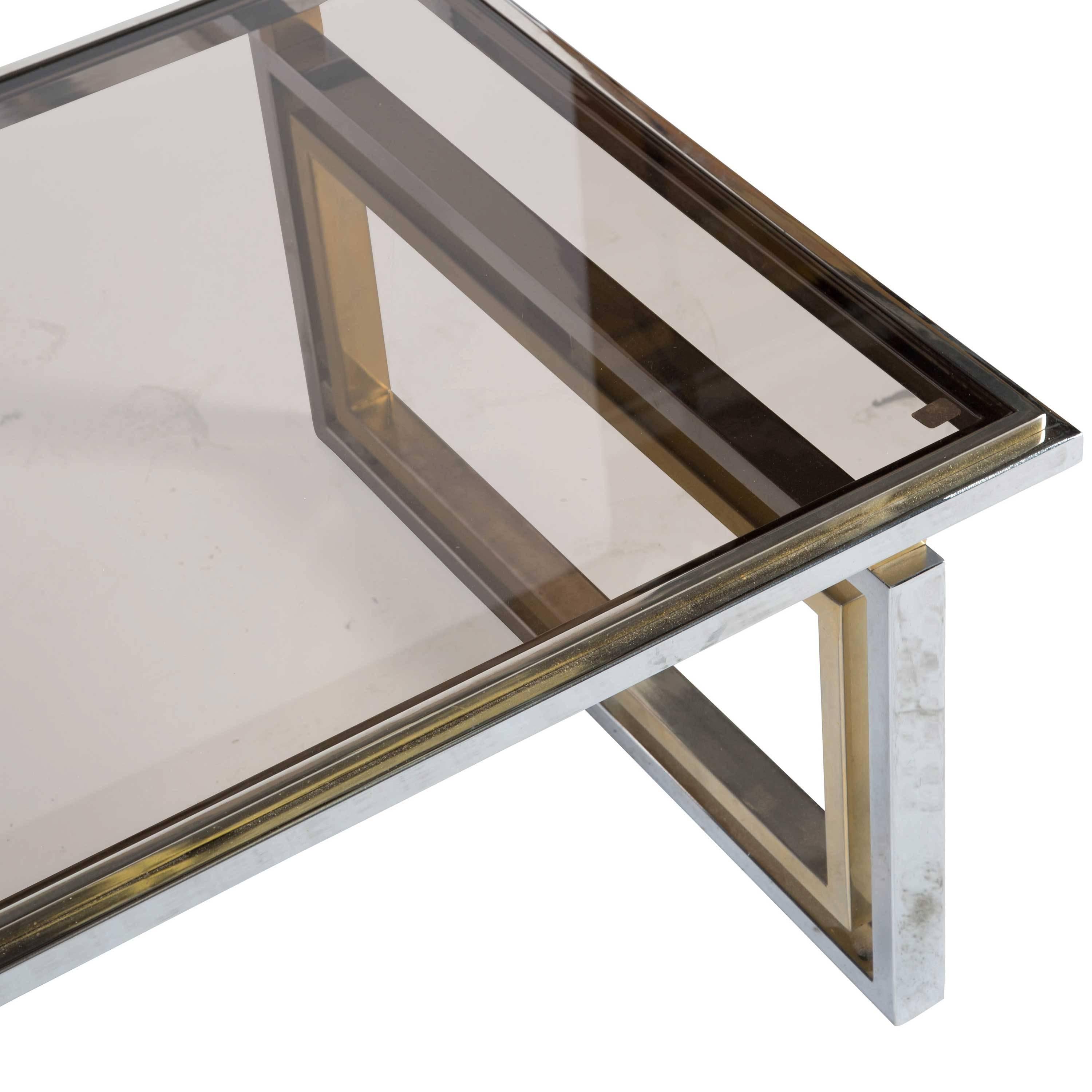 French 1960s Brass and Chrome Coffee Table 2