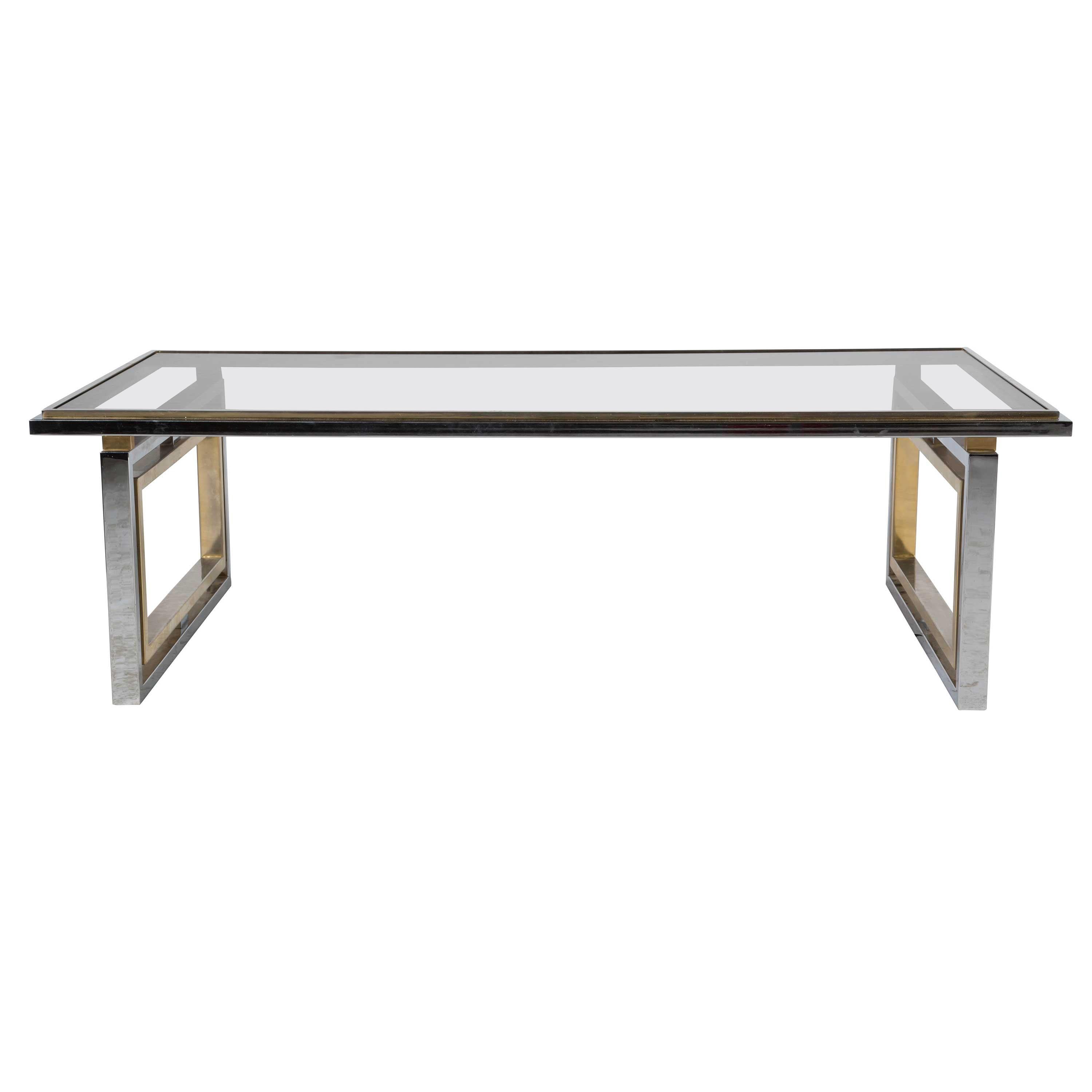 French 1960s Brass and Chrome Coffee Table For Sale at 1stdibs