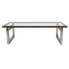 Antique French 1960s Brass and Chrome Coffee Table
