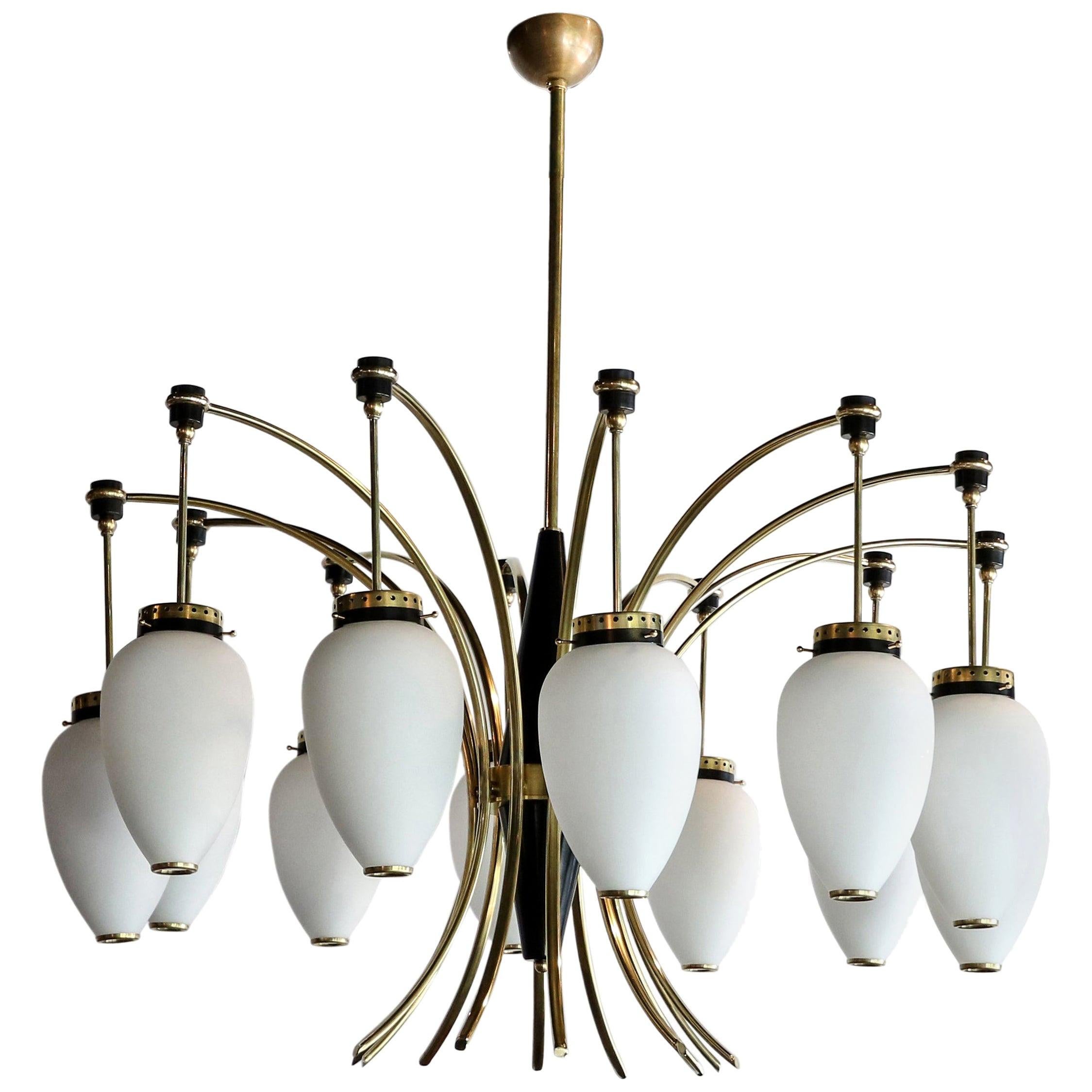 Sculptural Chandelier in Brass with White Glass Globes, 1960s at 1stDibs