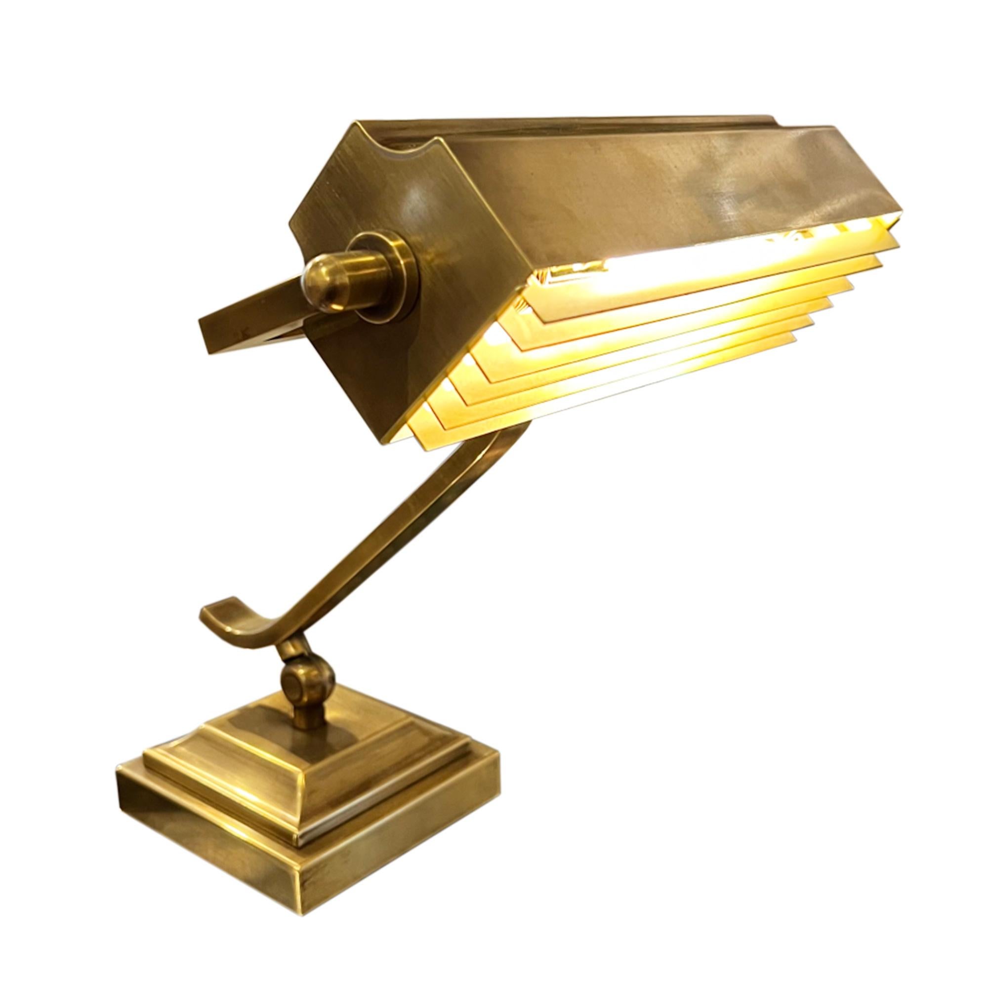 Polished French 1960s Brass 'Banker's' Lamp For Sale