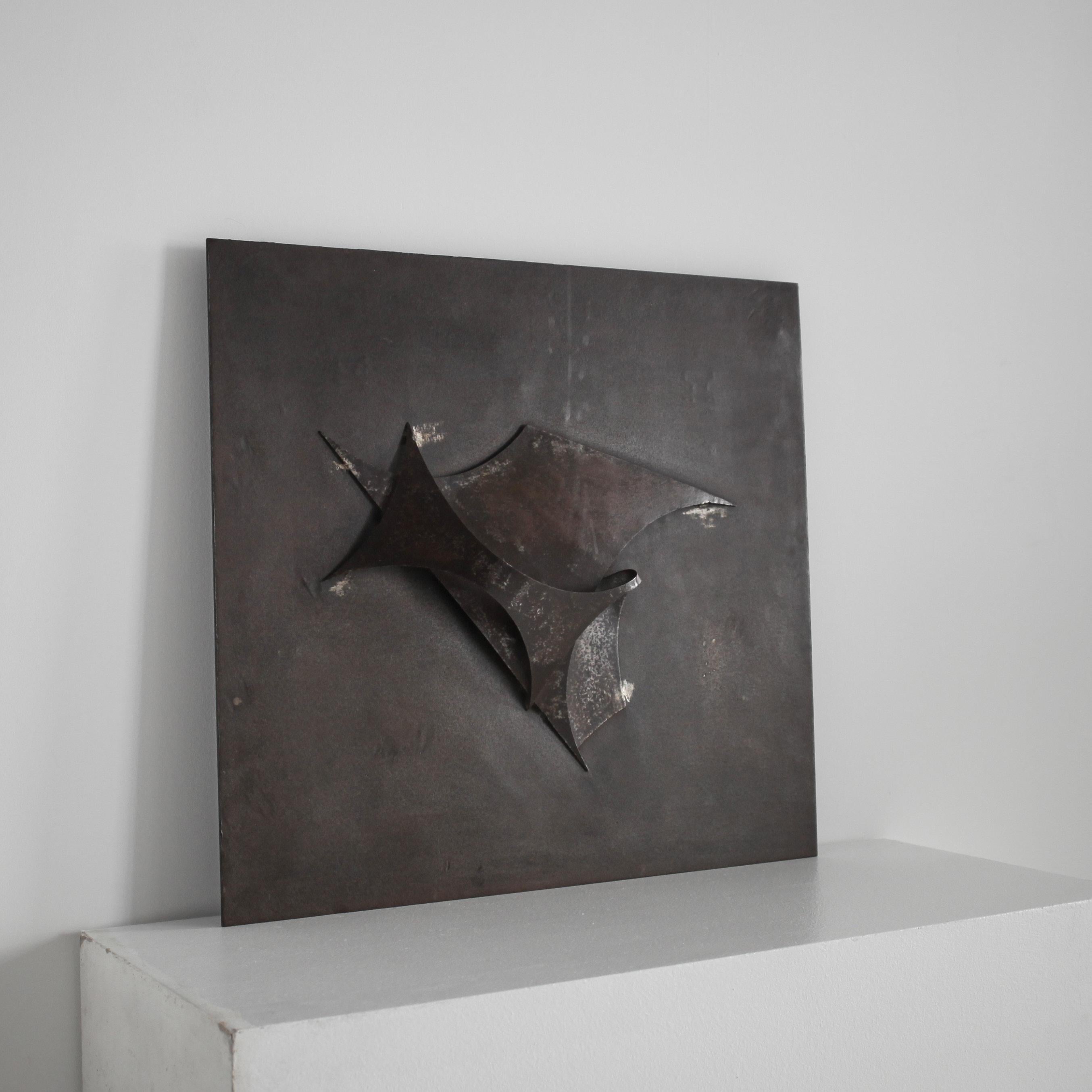 Mid-20th Century French 1960S Bronzed Steel Relief Modernist For Sale