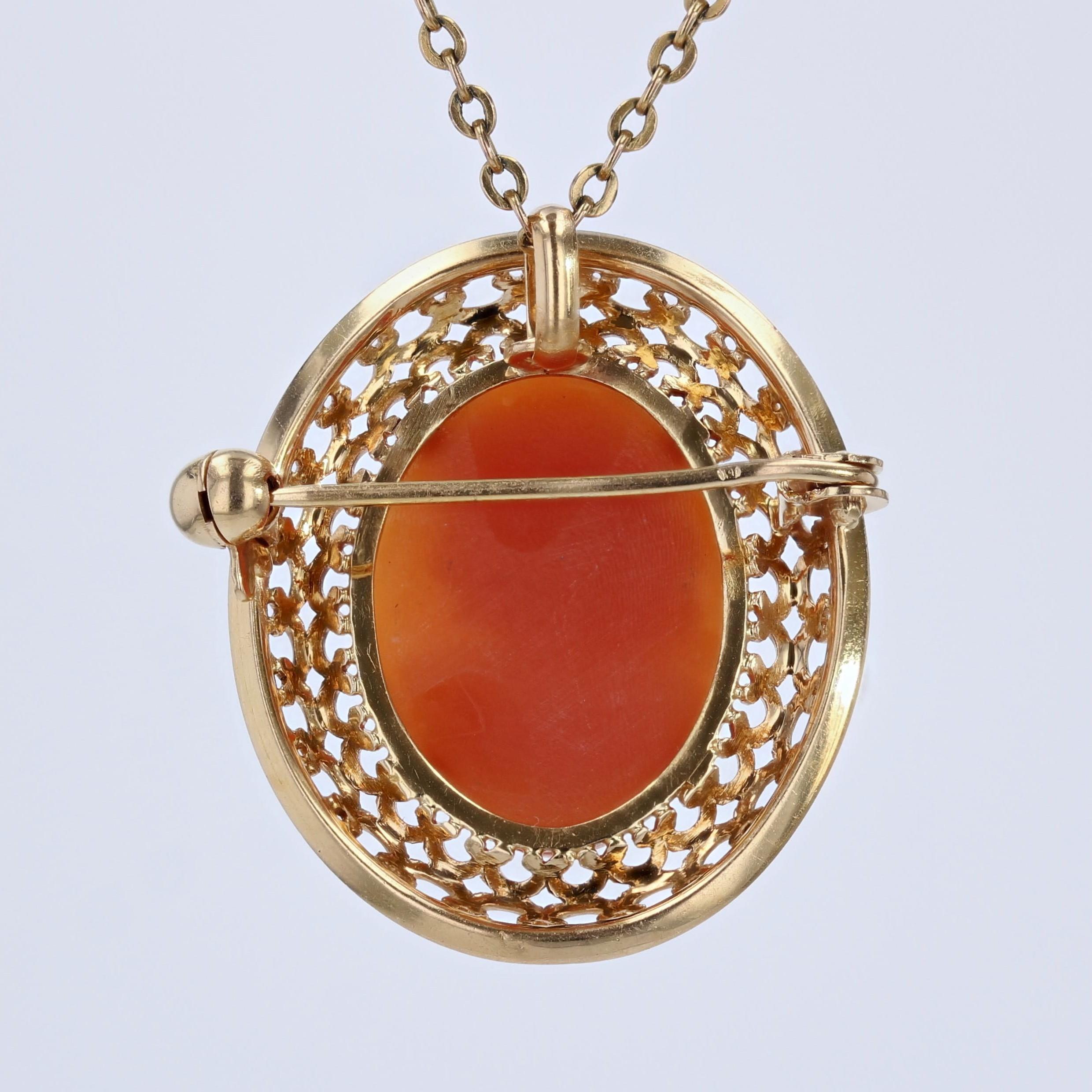 Französische durchbrochene Cameo-Brosche aus 18 Karat Gelbgold mit Anhänger, 1960er Jahre im Angebot 2