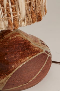 French 1960's Ceramic Puisaye Lamp & Macrame Shade