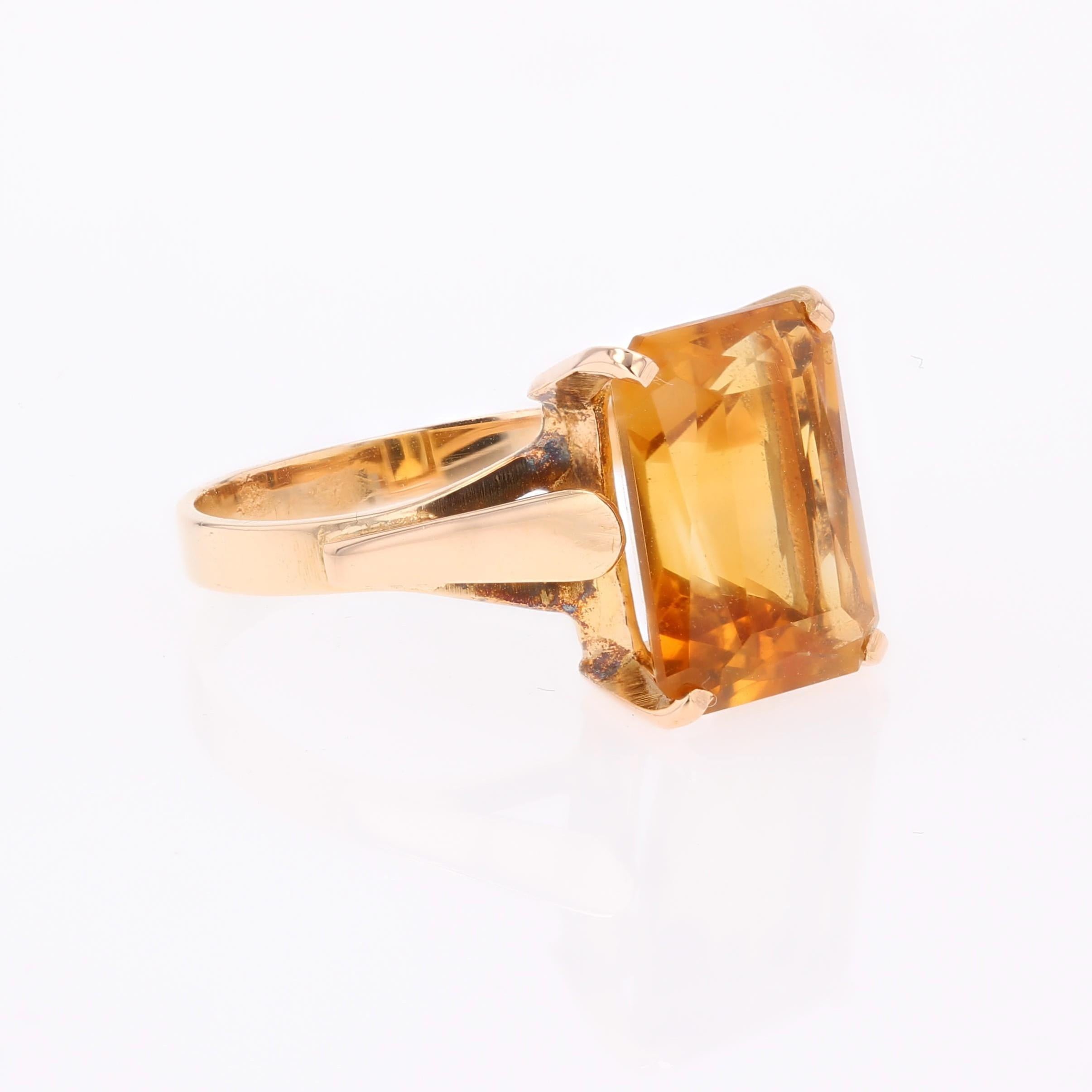 Anillo Rectangular Francés de Oro Rosa de 18 Kilates con Citrino de los Años 60 en Excelente estado para la venta en Poitiers, FR