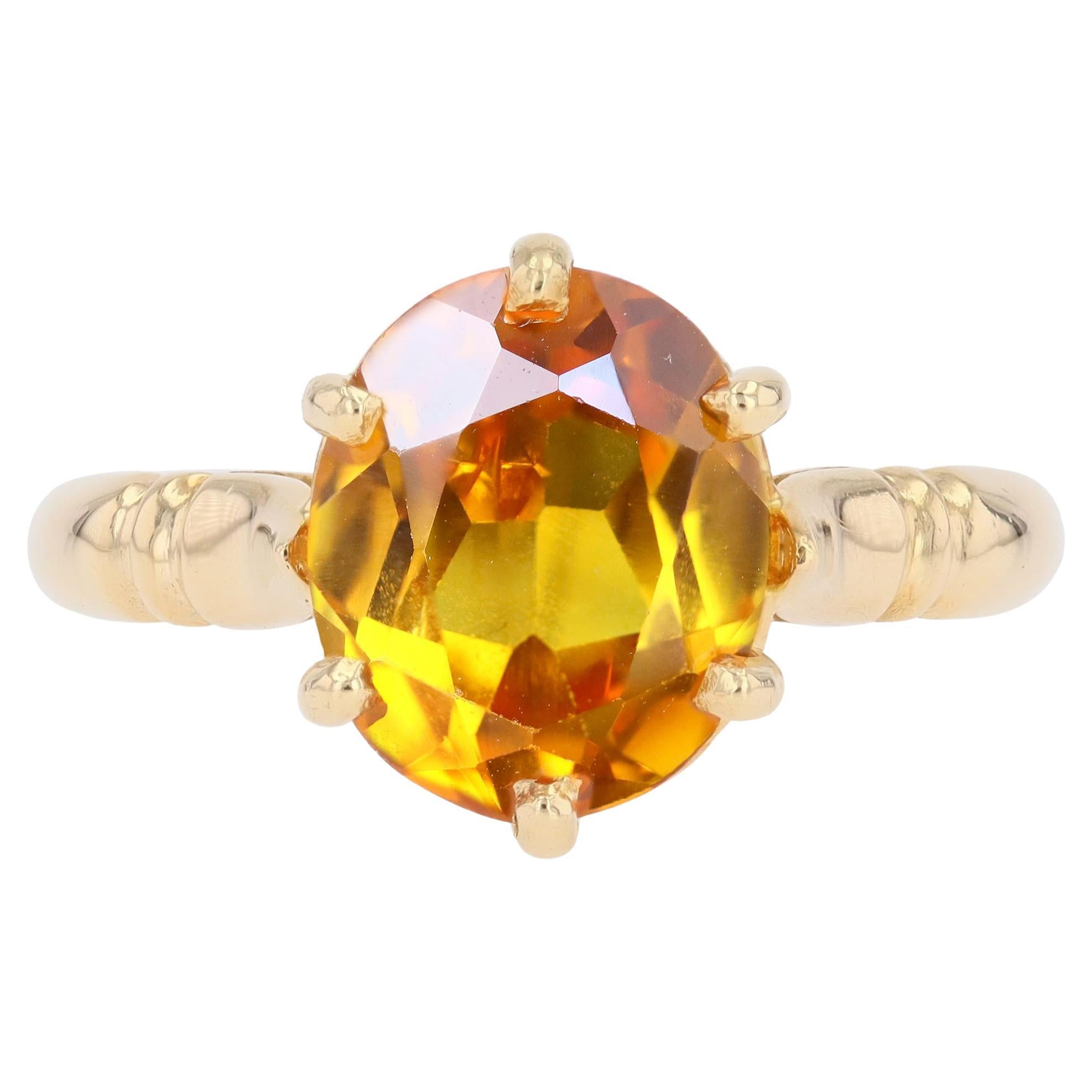 Französischer 1960er Jahre Citrin 18 Karat Rose Gold Ring