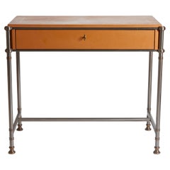 French 1960's Cognac Leather and Steel Writing Table