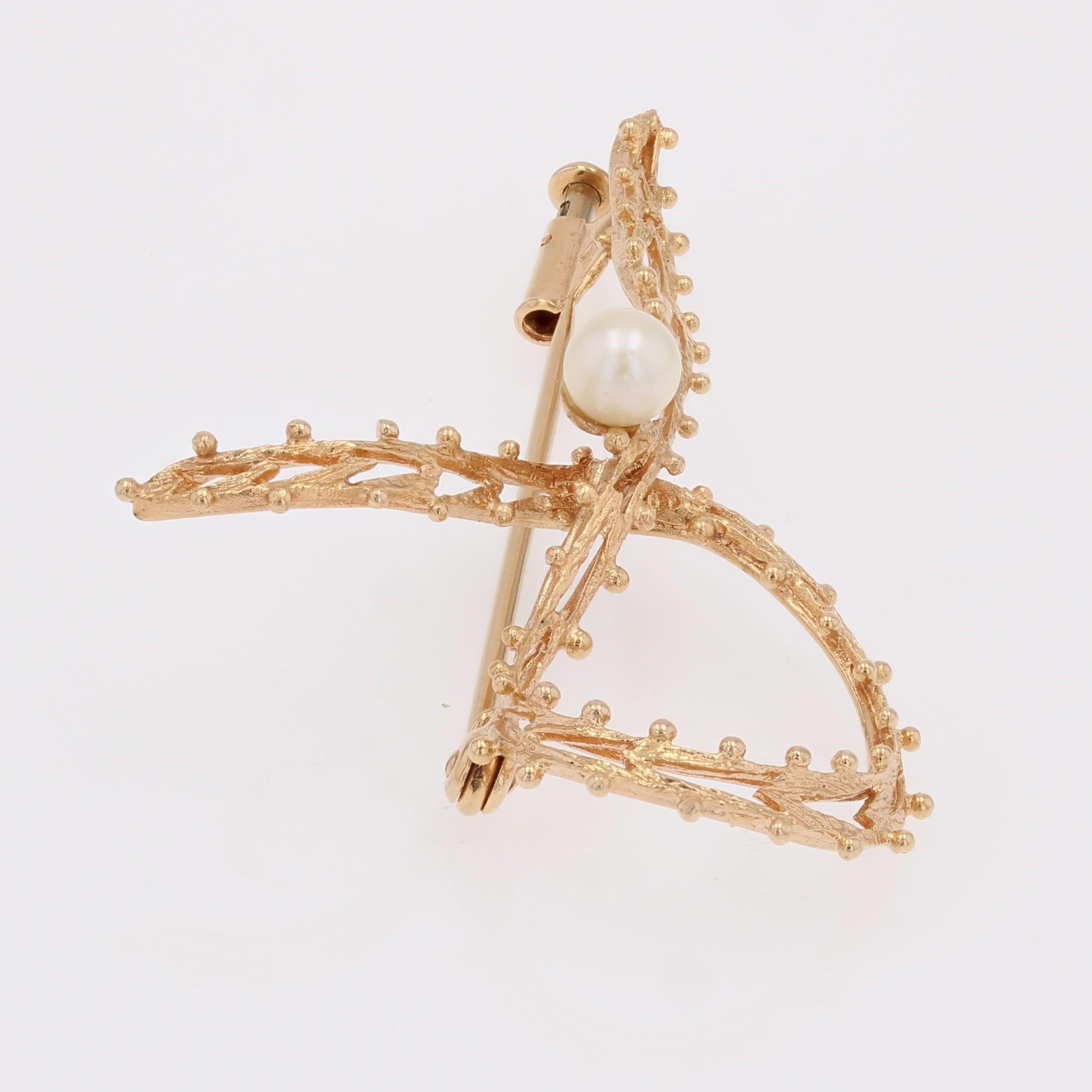 Broche de lazo francés de los años 60 de perlas cultivadas y oro rosa de 18 quilates en venta 6