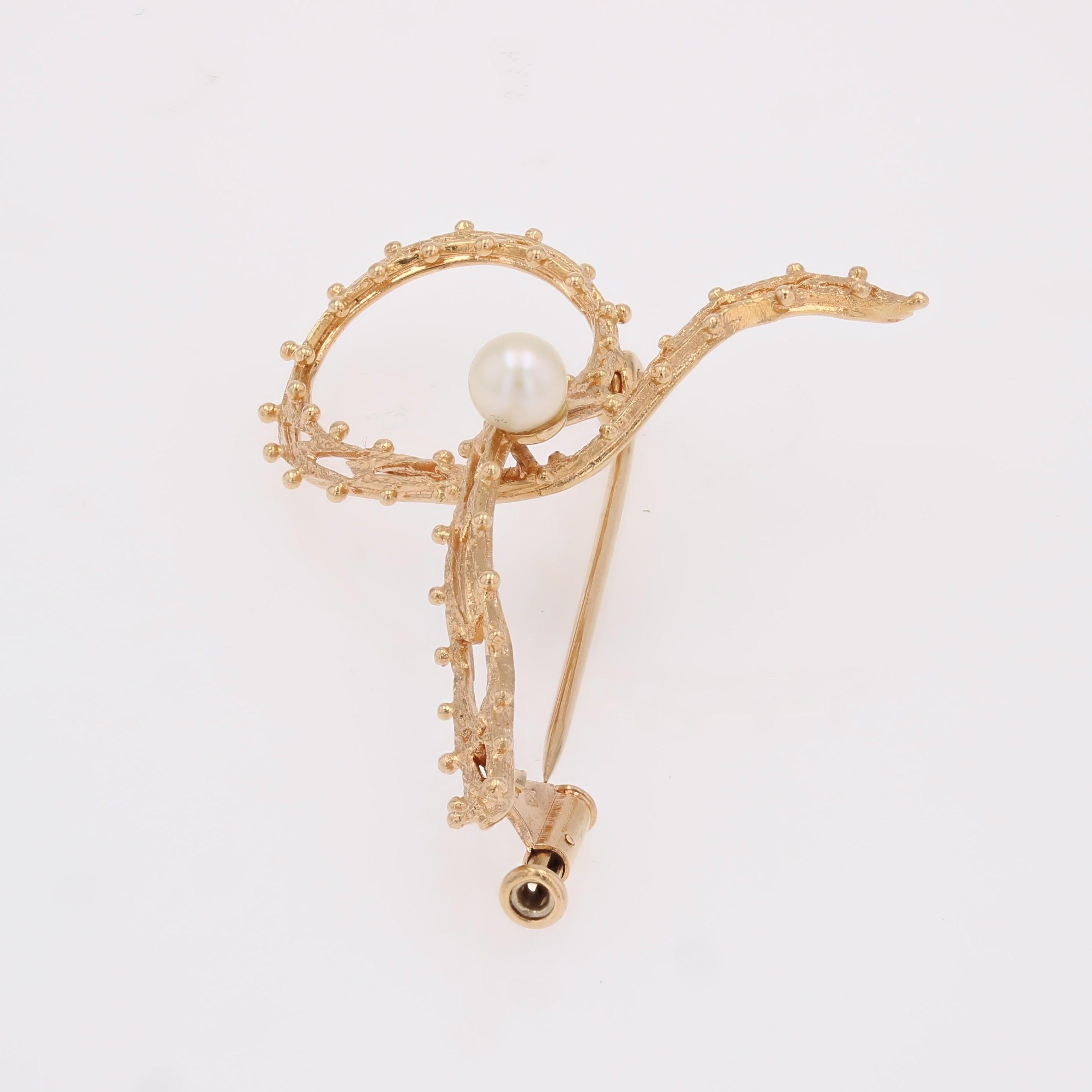 Broche de lazo francés de los años 60 de perlas cultivadas y oro rosa de 18 quilates Cuenta en venta