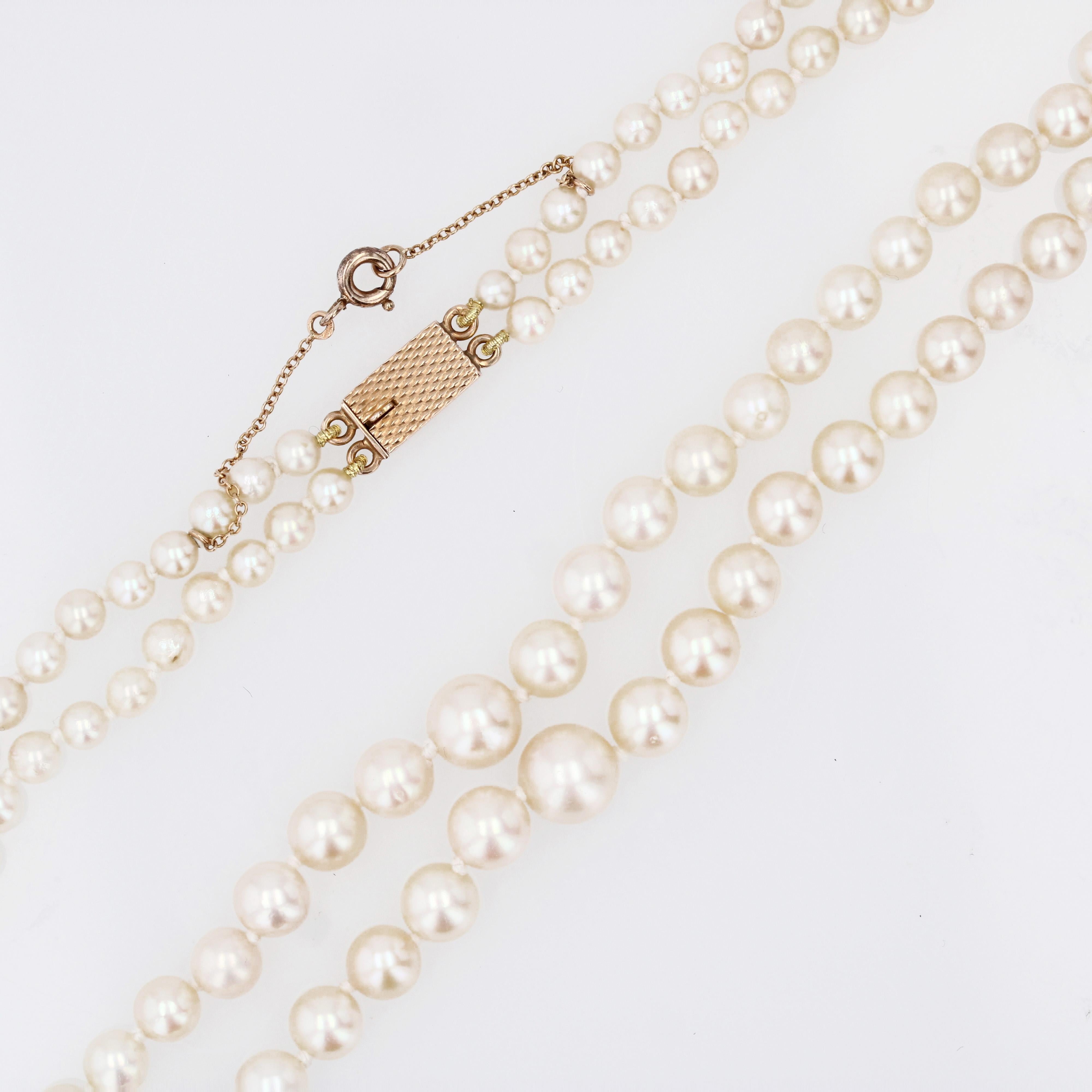 French 1960s Cultured Pearl 18 Karat Rose Gold Double Row Necklace For Sale 6