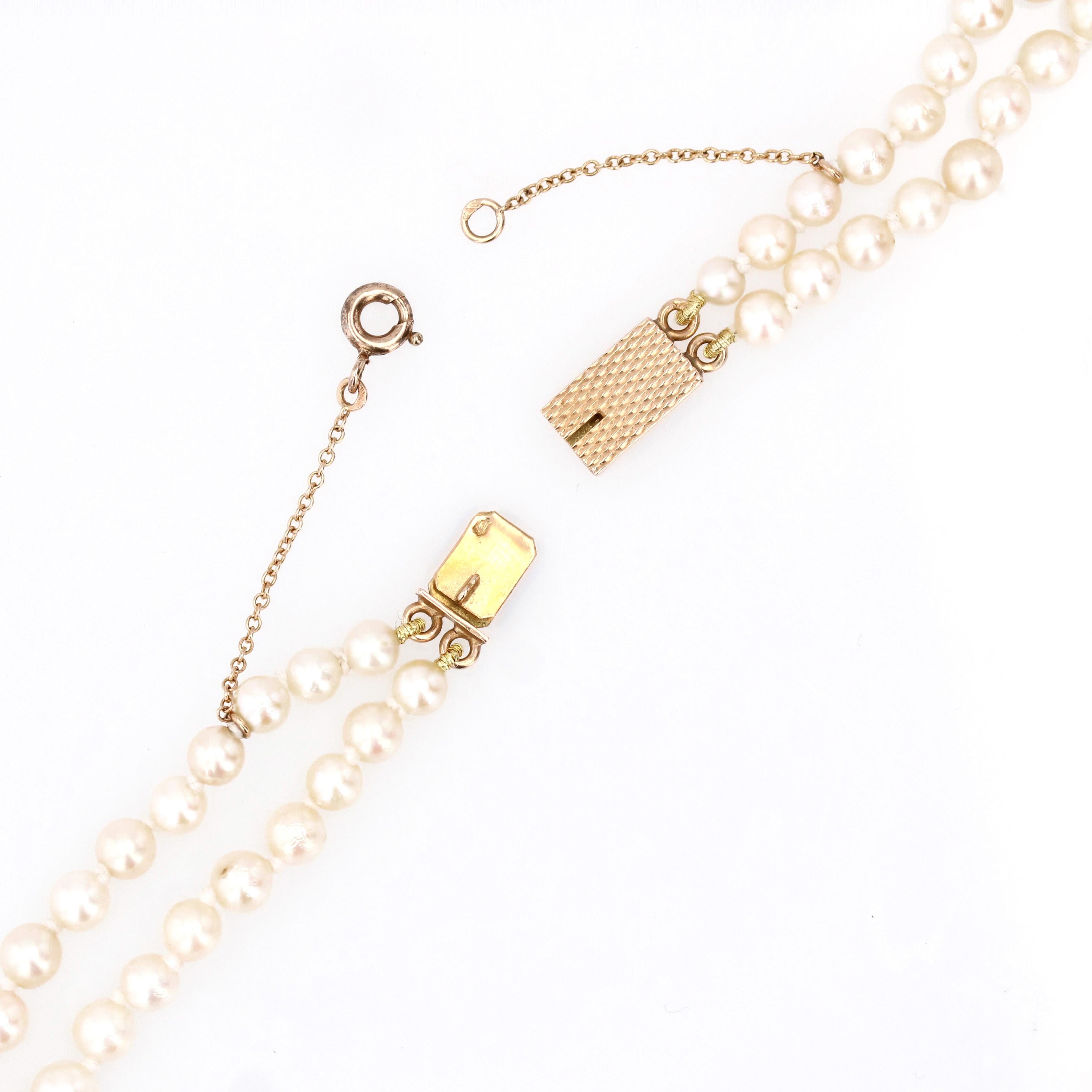 French 1960s Cultured Pearl 18 Karat Rose Gold Double Row Necklace For Sale 7
