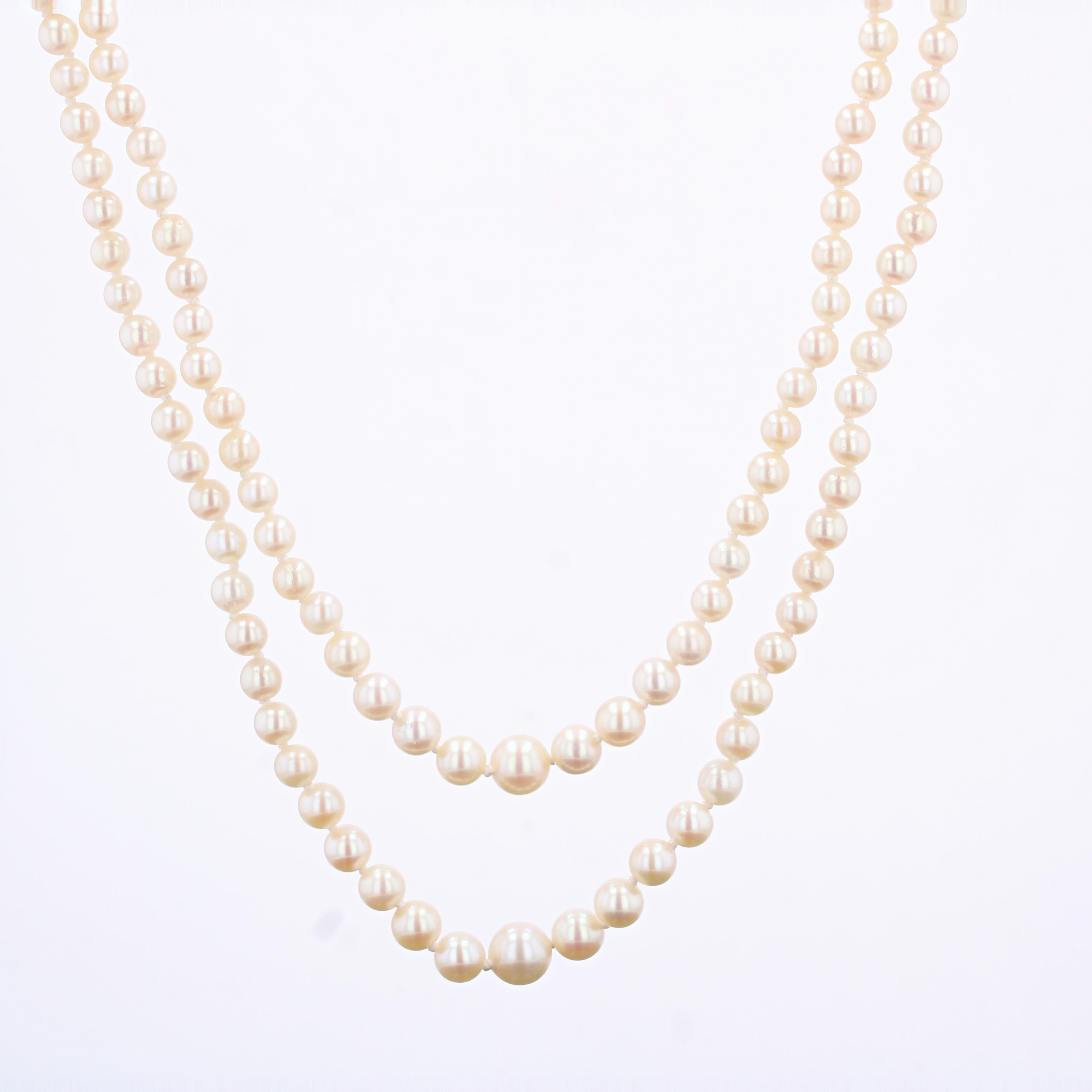 French 1960s Cultured Pearl 18 Karat Rose Gold Double Row Necklace For Sale 9