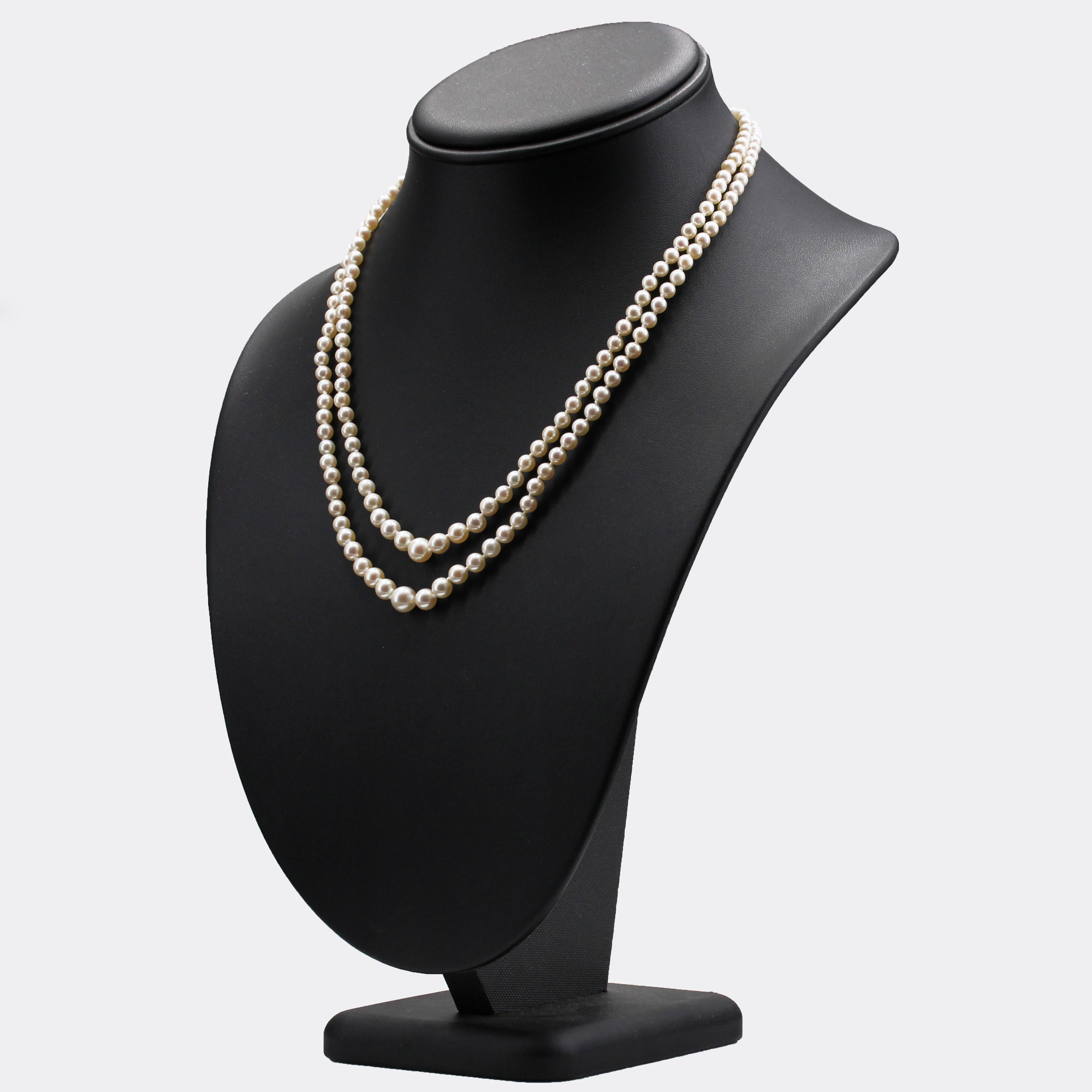 French 1960s Cultured Pearl 18 Karat Rose Gold Double Row Necklace For Sale 2
