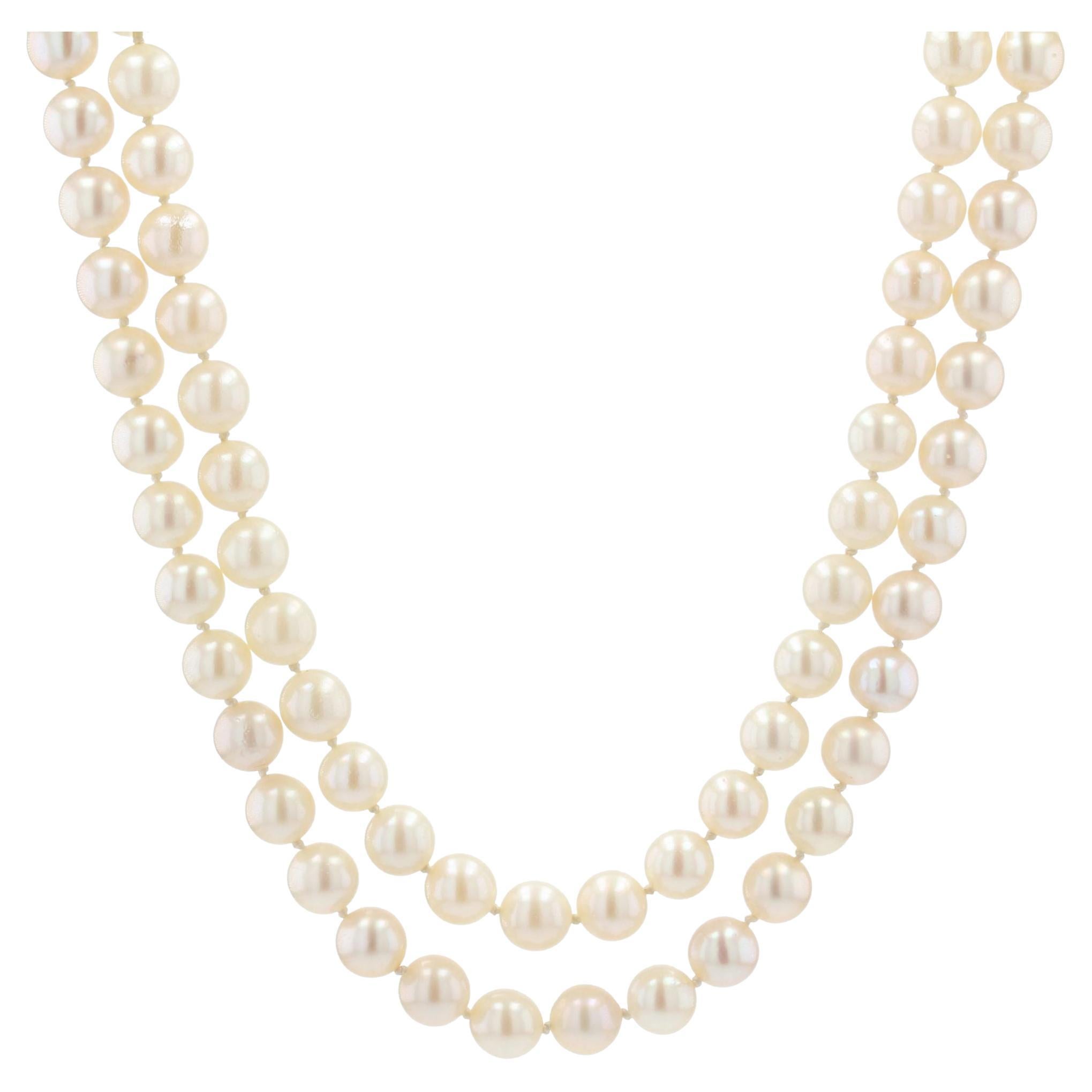 French 1960s Cultured Pearl 18 Karat Yellow Gold Double Row Necklace For Sale