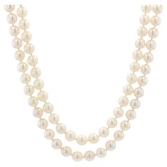 Retro French 1960s Cultured Pearl 18 Karat Yellow Gold Double Row Necklace