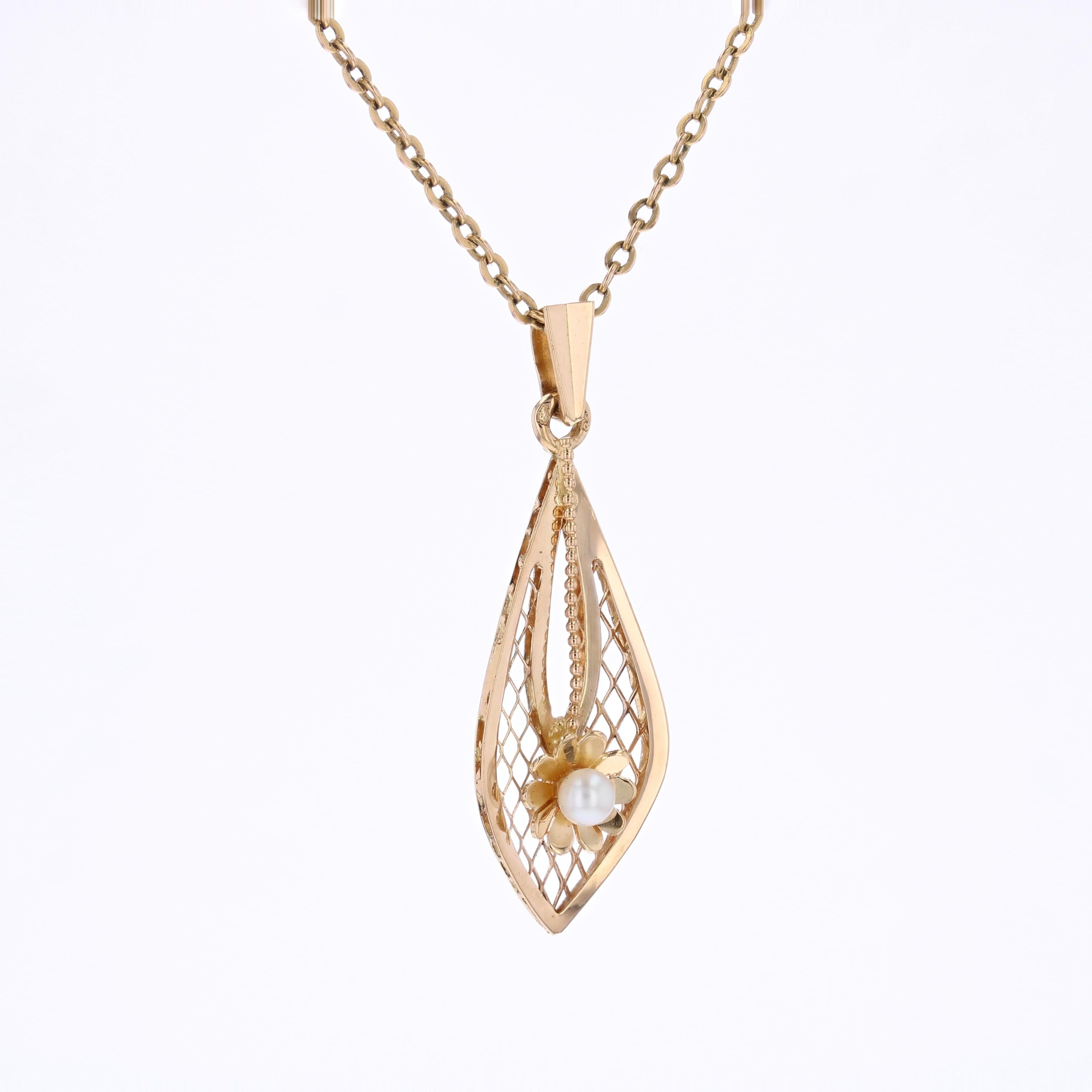 Ciondolo a forma di goccia in oro giallo 18 carati con perla coltivata francese del 1960 In condizioni buone in vendita a Poitiers, FR