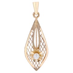 French 1960s Cultured Pearl 18 Karat Yellow Gold Drop Shaped Pendant