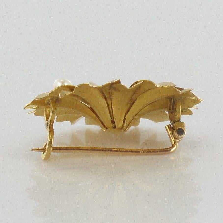 French 1960s Cultured Pearl 18 Karat Yellow Gold Sunflower Brooch at ...