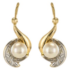 French 1960s Cultured Pearl Antique Sleepers Earrings
