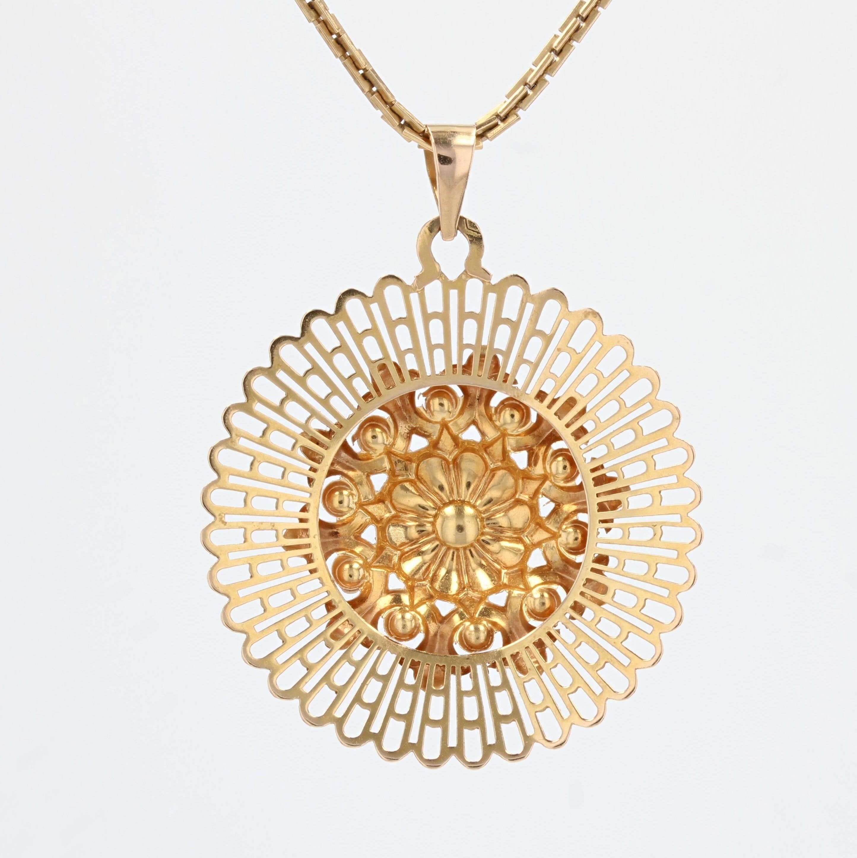 Pendentif français en or jaune 18 carats avec perles de culture et turquoise, années 1960 en vente 9
