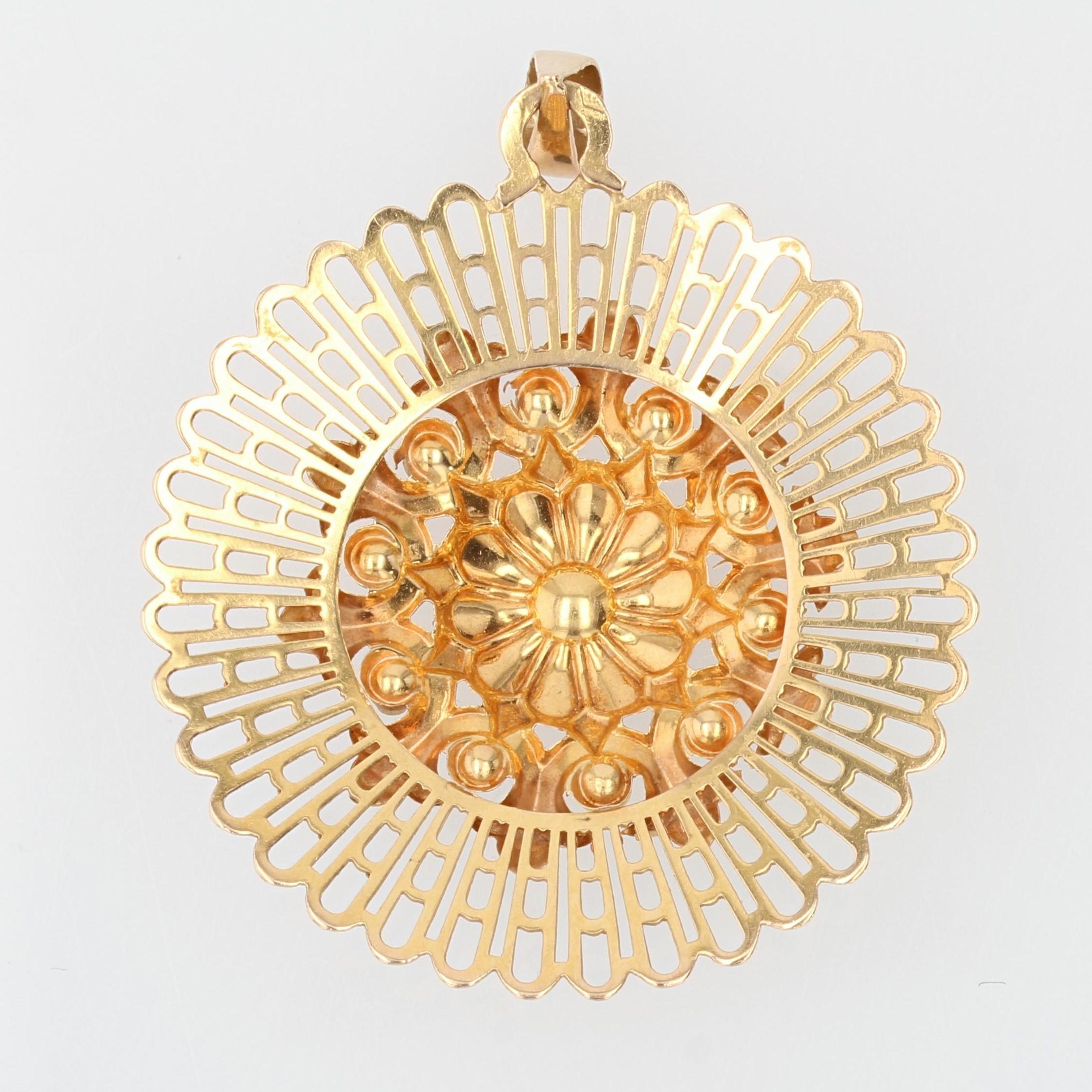 Perle Pendentif français en or jaune 18 carats avec perles de culture et turquoise, années 1960 en vente