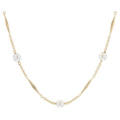 French 1960s Cultured Pearls 18 Karat Yellow Gold Spindles Necklace