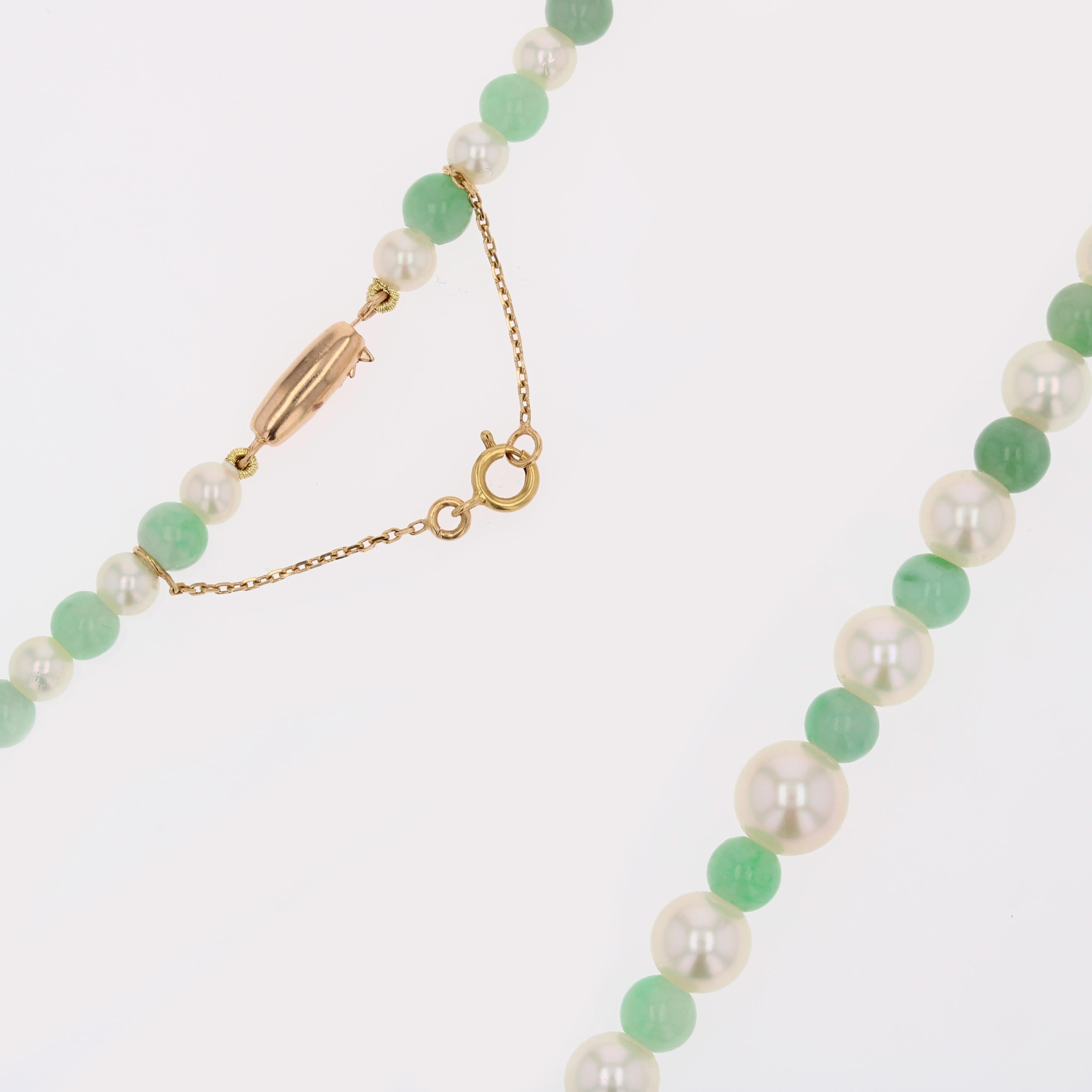 Perle coltivate francesi del 1960, perle di giada, collana con chiusura in oro rosa 18 carati in vendita 6
