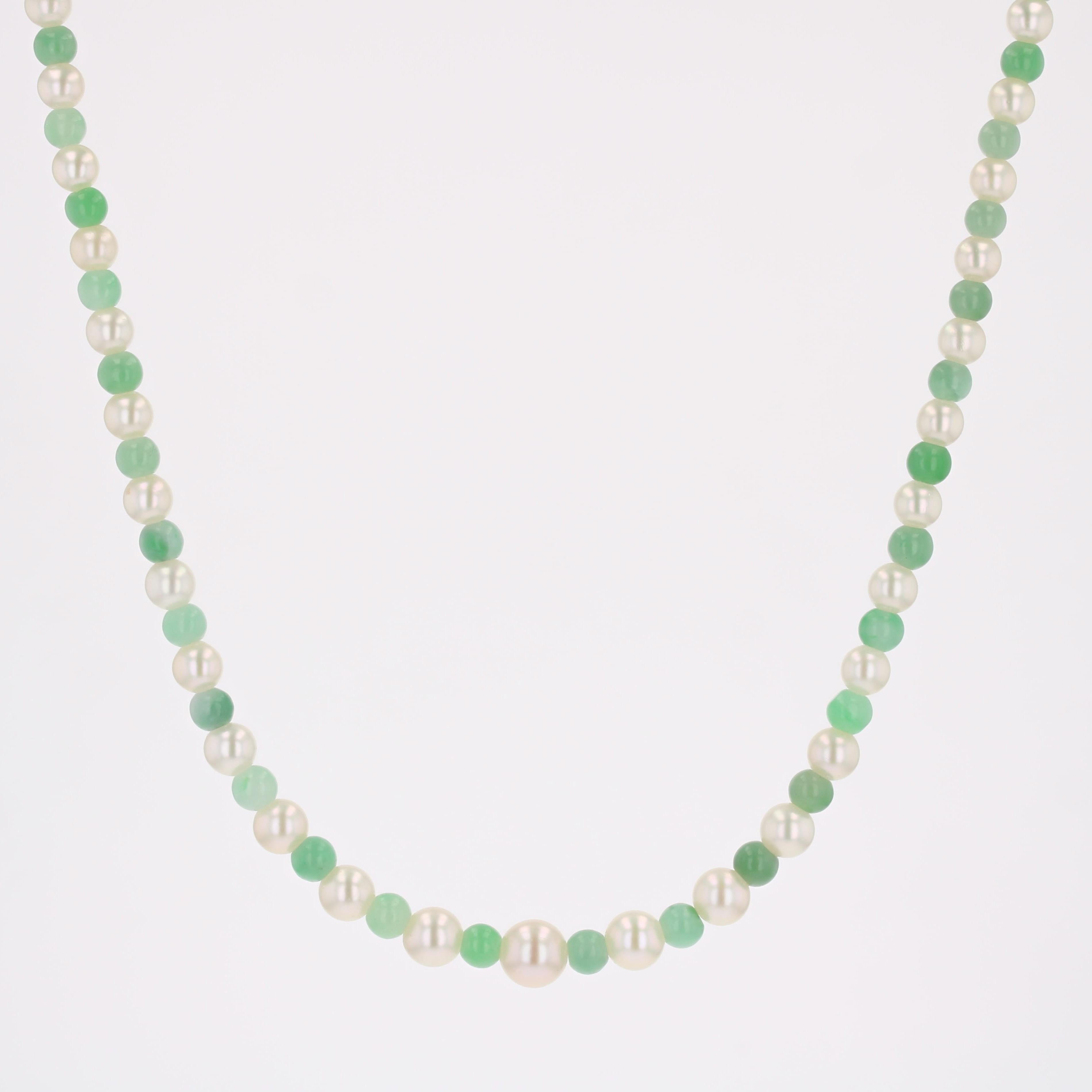 Perle coltivate francesi del 1960, perle di giada, collana con chiusura in oro rosa 18 carati in vendita 8