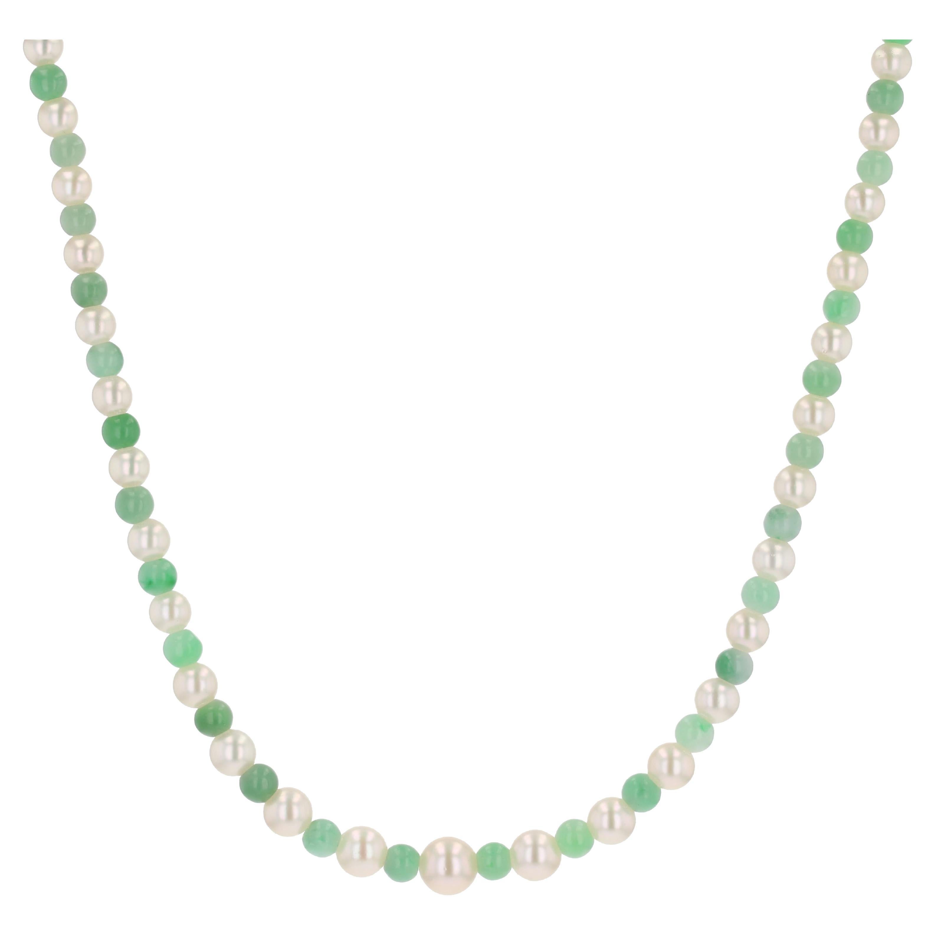 Perle coltivate francesi del 1960, perle di giada, collana con chiusura in oro rosa 18 carati