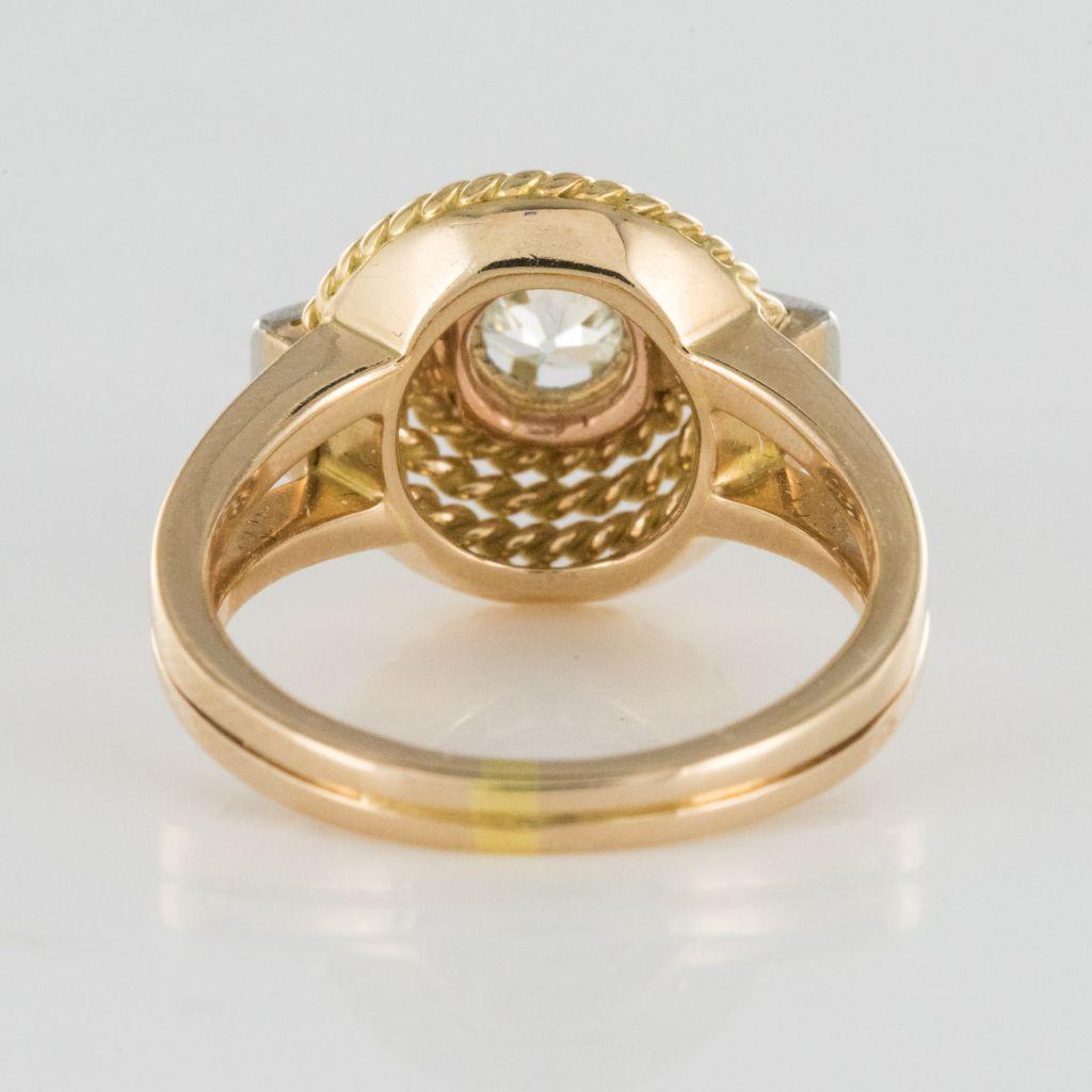 French 1960s Cushion and Rose Cuts Diamond 18 Karat Yellow Gold Ring 1