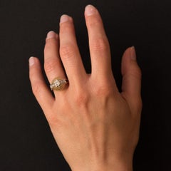 French 1960s Cushion and Rose Cuts Diamond 18 Karat Yellow Gold Ring
