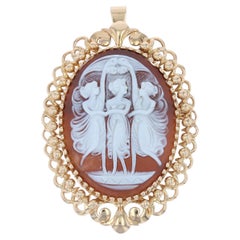 French 1960s Dance of the 3 Graces Cameo Brooch Pendant