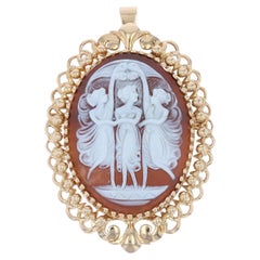 Retro French 1960s Dance of the 3 Graces Cameo Brooch Pendant