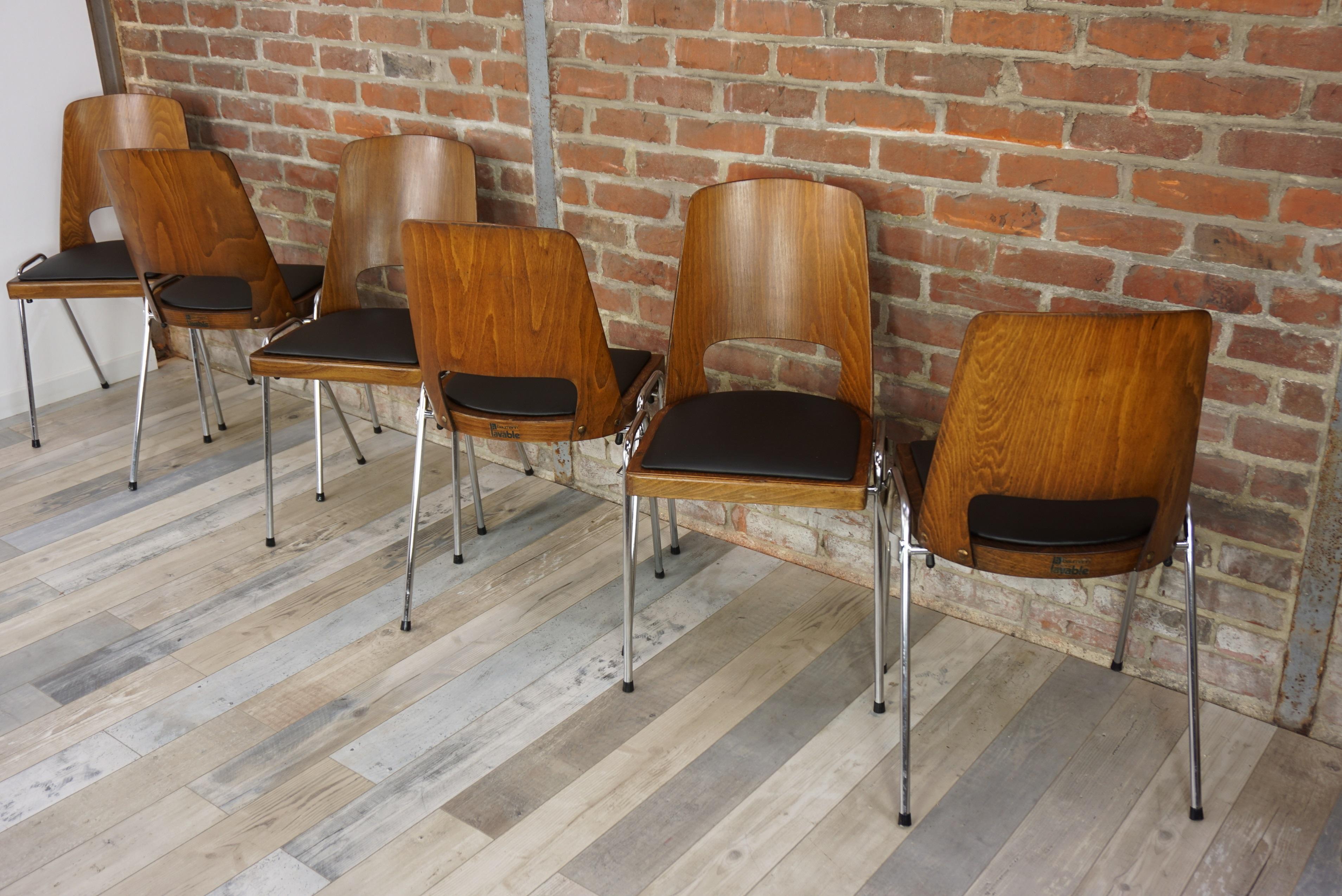 French 1960s Design Set of Six Chairs by Baumann 13
