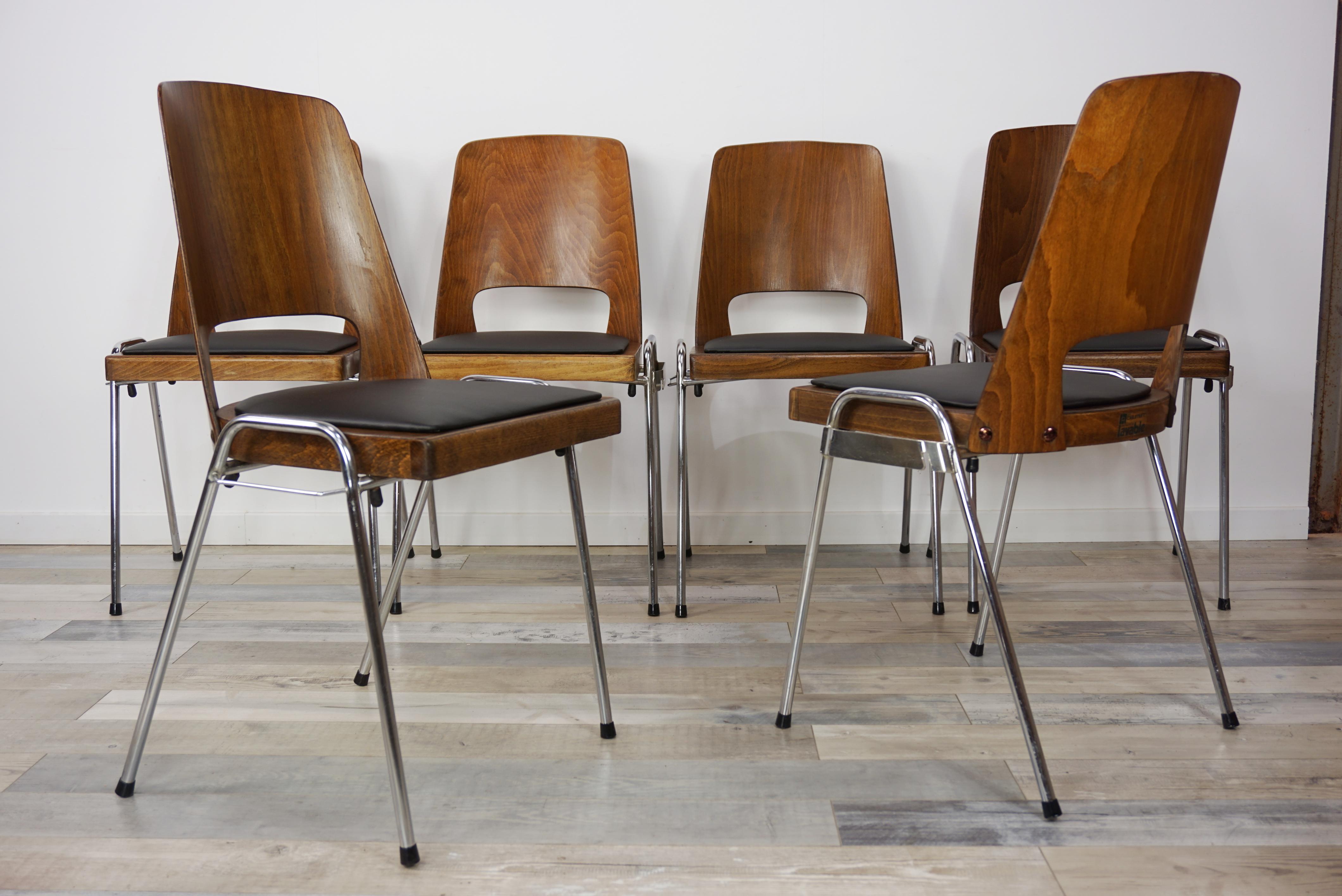 French 1960s Design Set of Six Chairs by Baumann 2